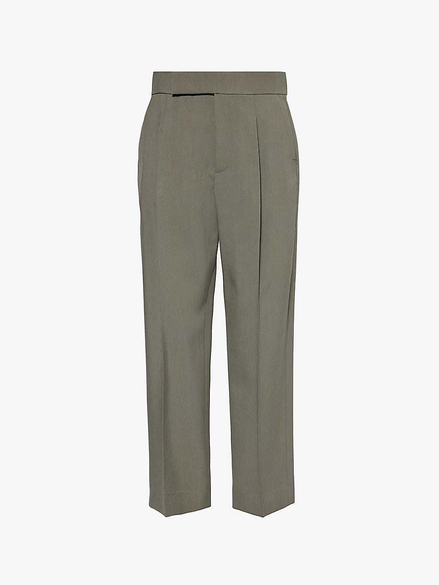 Pleat-front straight-leg wool trousers - 1