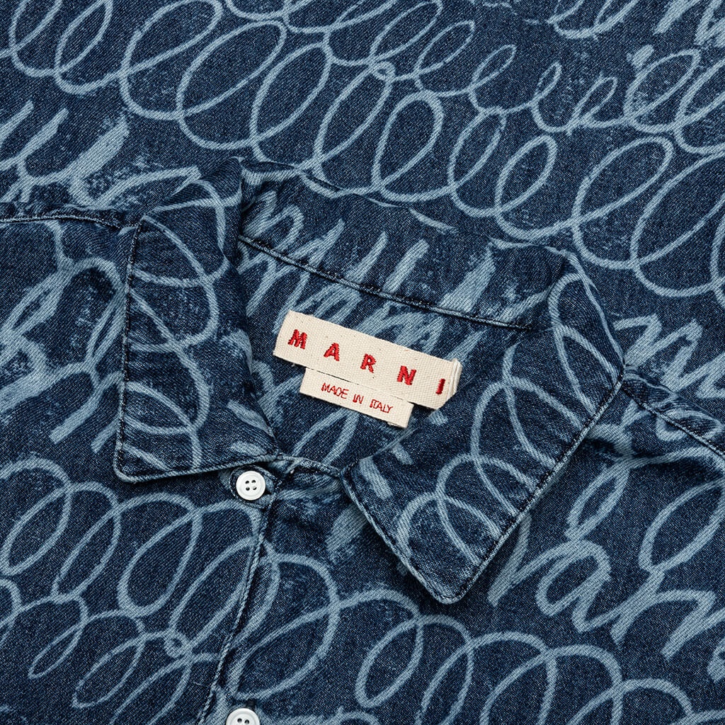 BLEACHED ECHOES ORGANIC POPLIN BOWLING SHIRT - BLUE KYANITE - 3