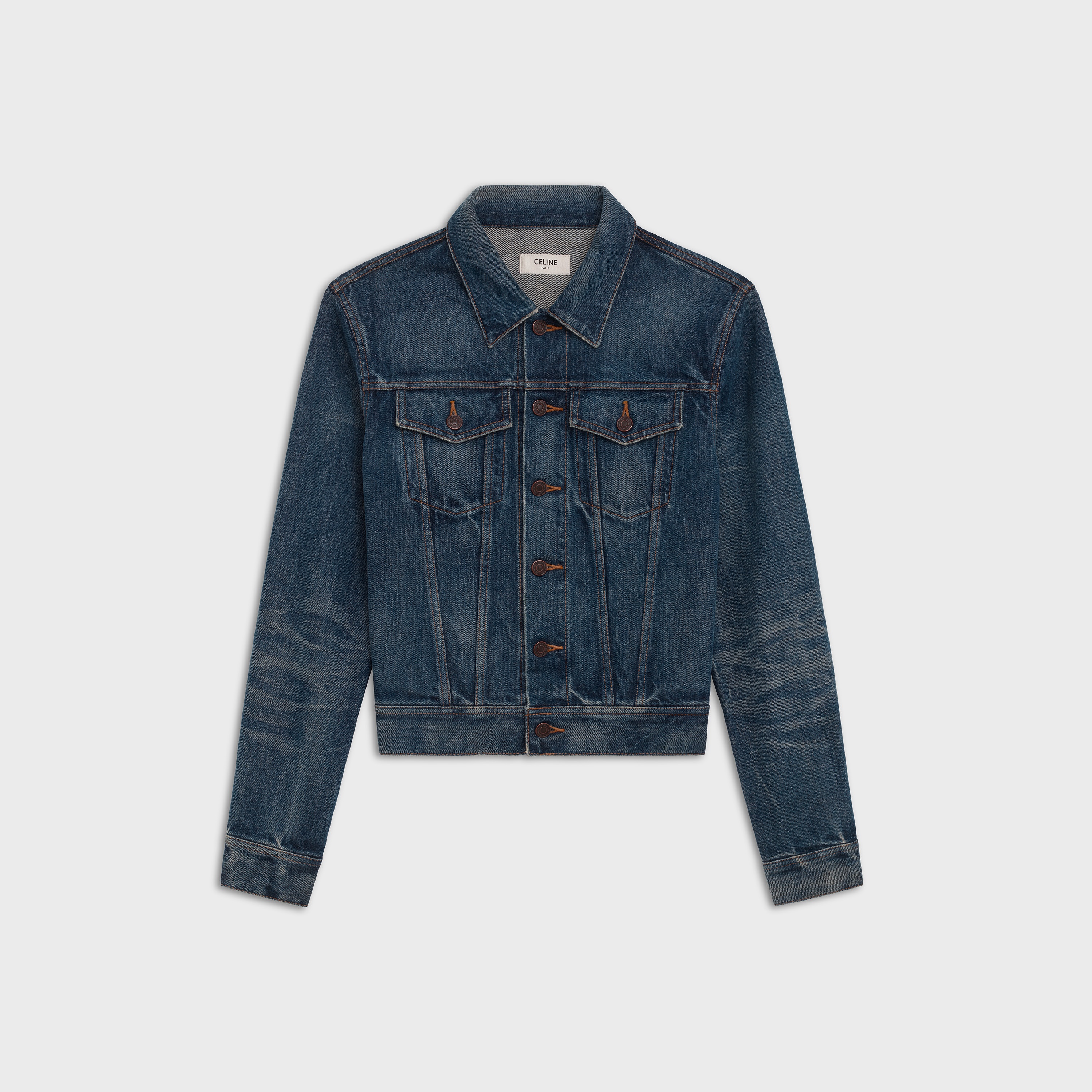 CELINE TRUCKER JACKET IN DARK UNION WASH DENIM - 1