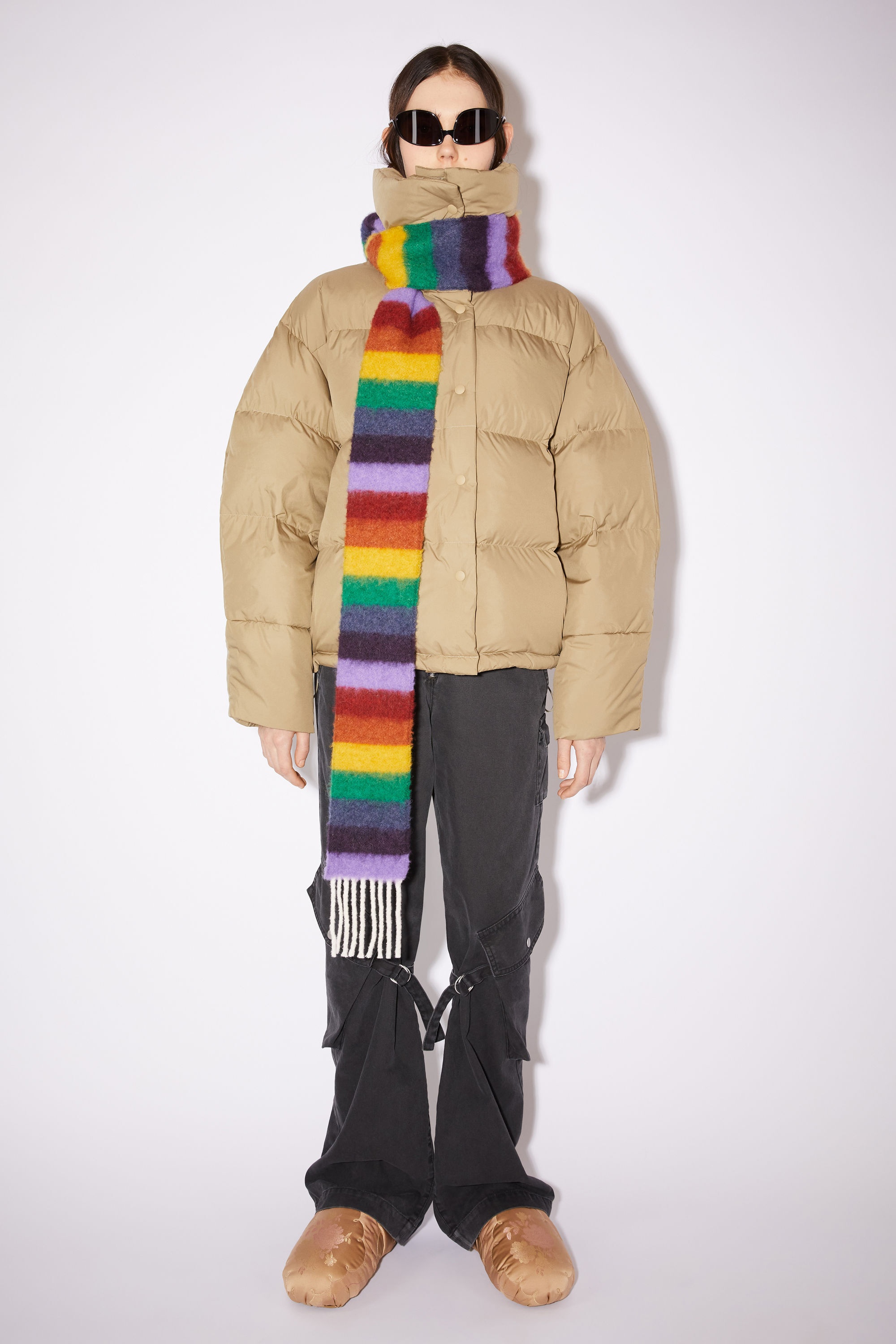 Wool-blend stripe long slim scarf - Yellow/purple/green - 2