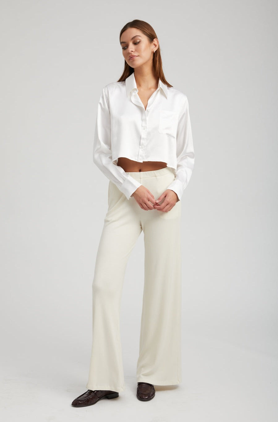 OFF WHITE RIB WIDE LEG PANTS - 3