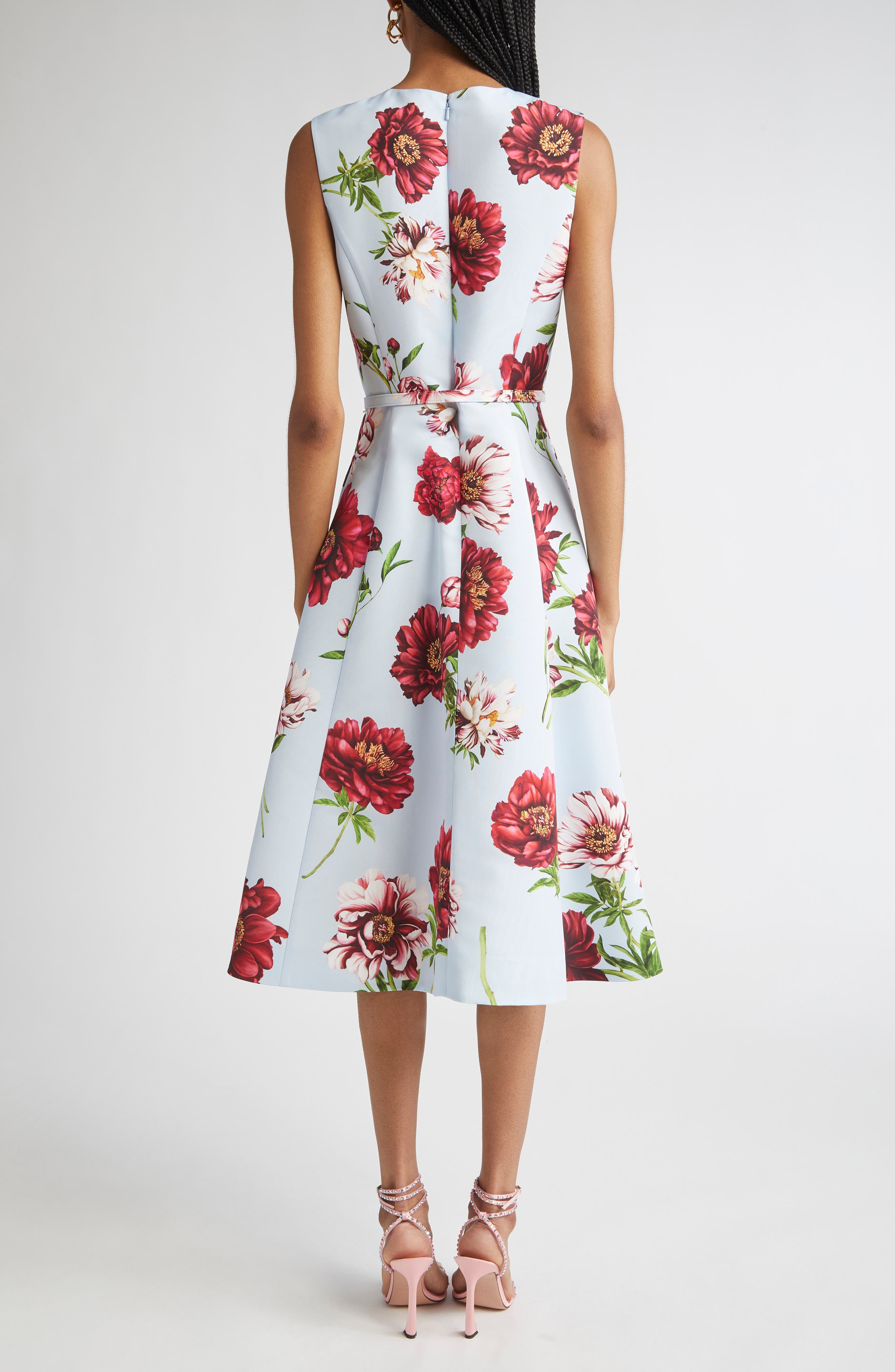 Oscar de la Renta Peony Print Sleeveless Faille Fit & Flare Dress in Blue Quartz Multi at Nordstrom - 2