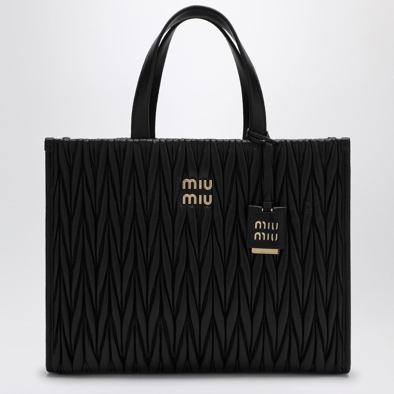 Miu Miu Black Quilted Nappa Leather Shopping Bag Women - 1