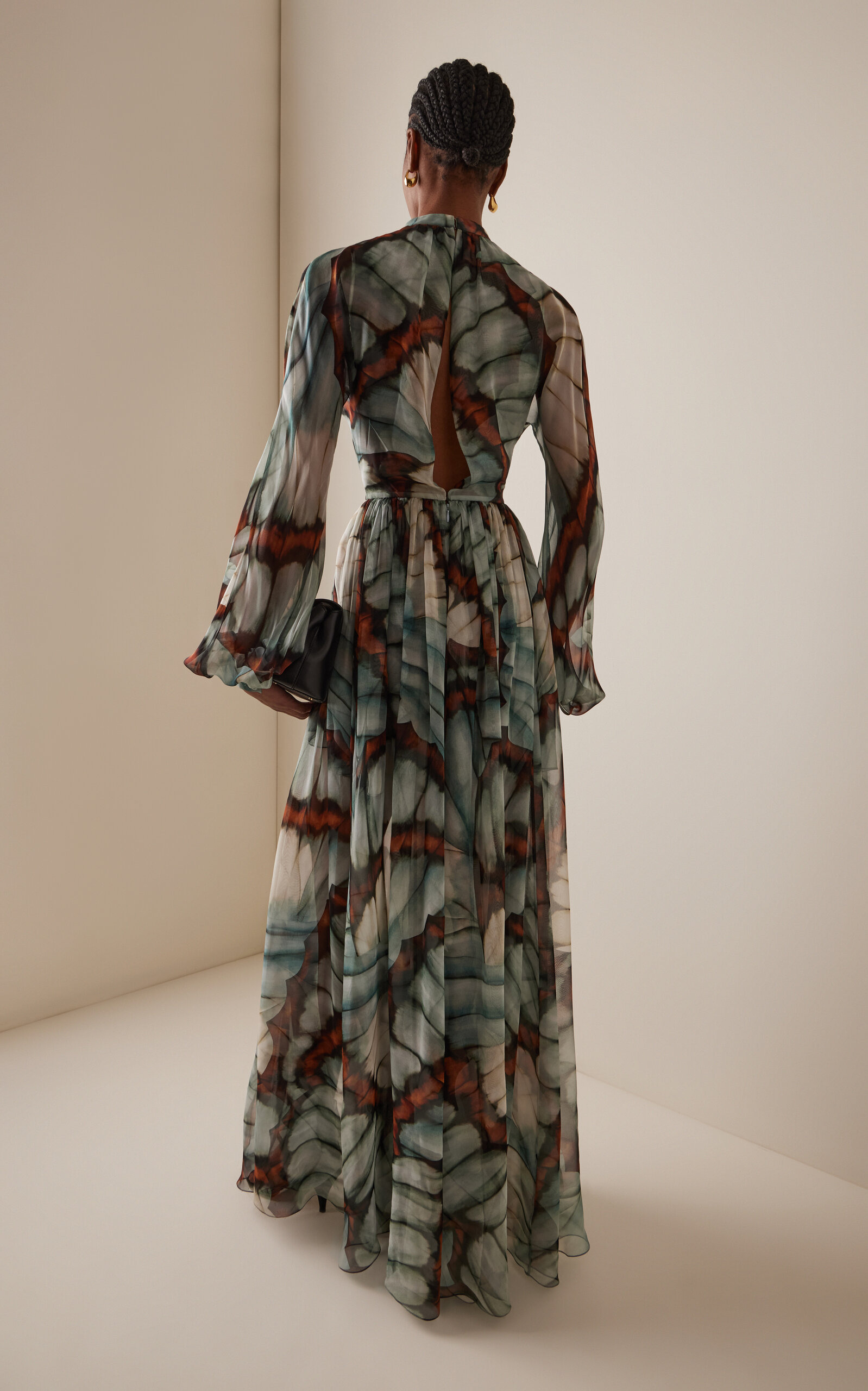 Butterfly-Print Silk-Chiffon Gown blue - 4