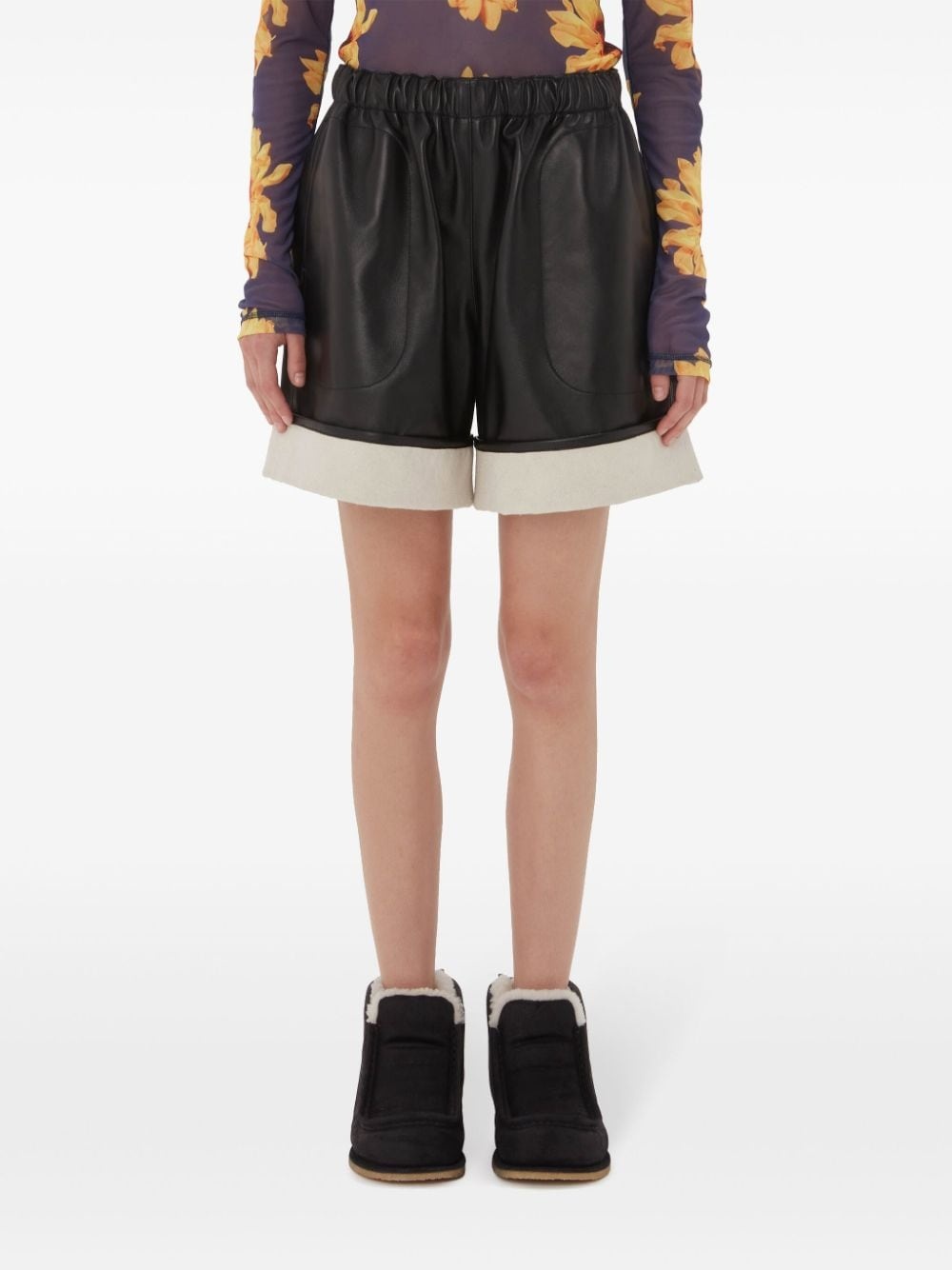 contrast-hem leather shorts - 3