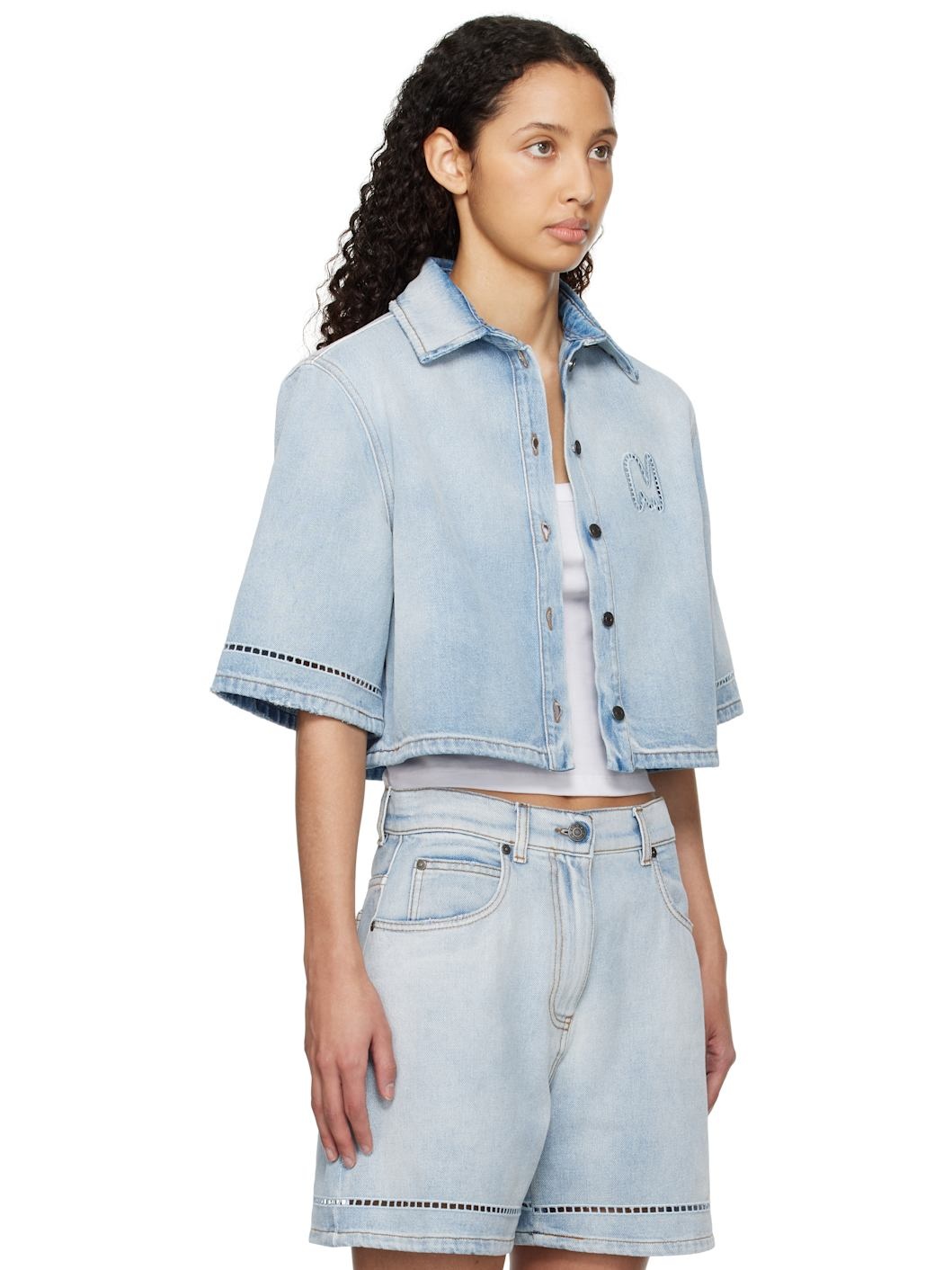 Blue Cropped Denim Shirt - 2