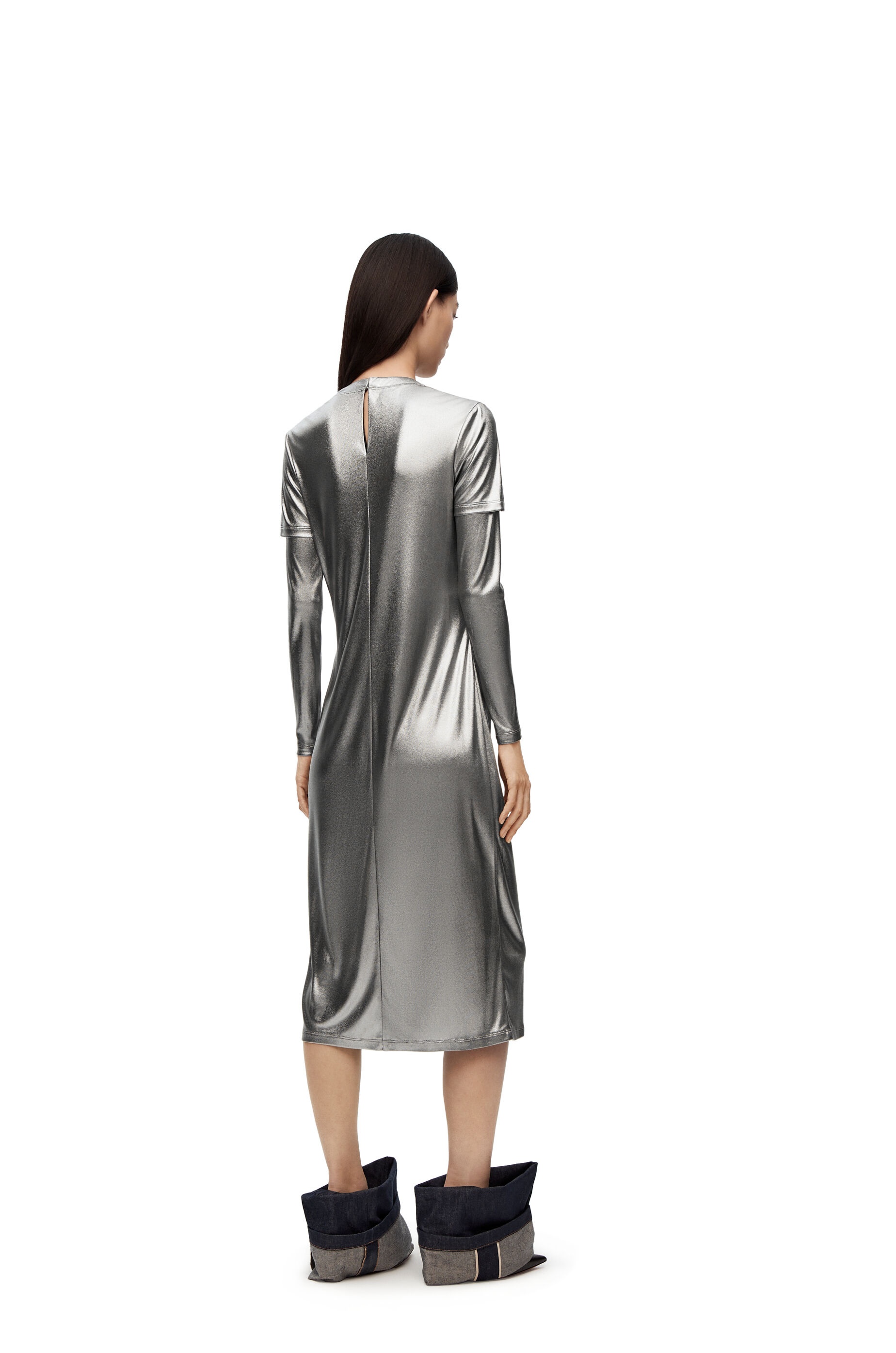 Draped dress in laminated jersey - 3