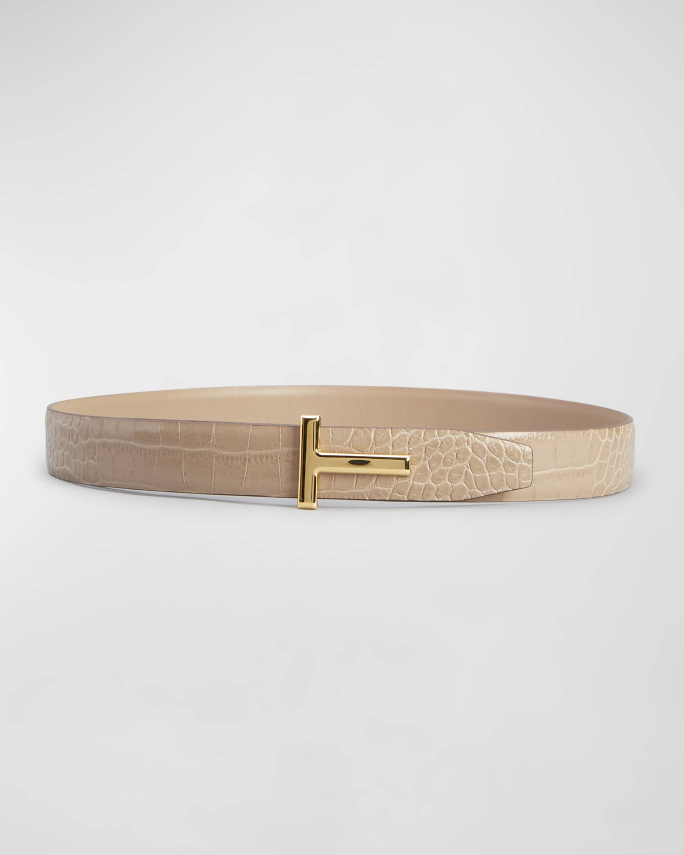 T Buckle Croc-Embossed Patent Belt - 1