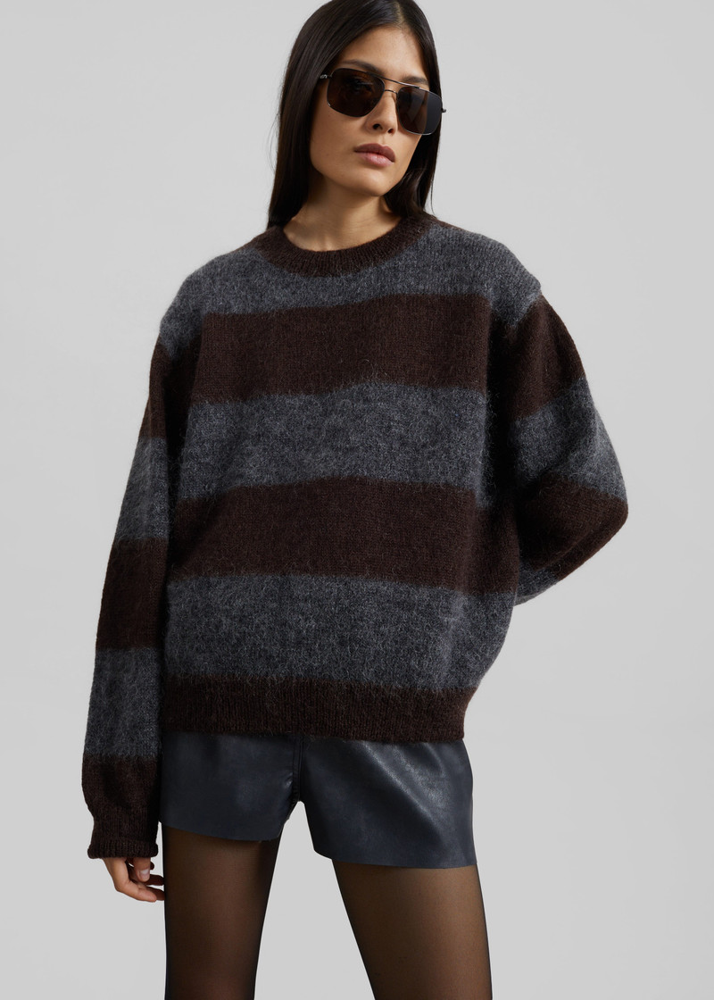 Gimel Mohair Sweater - Grey/Brown Stripe 4