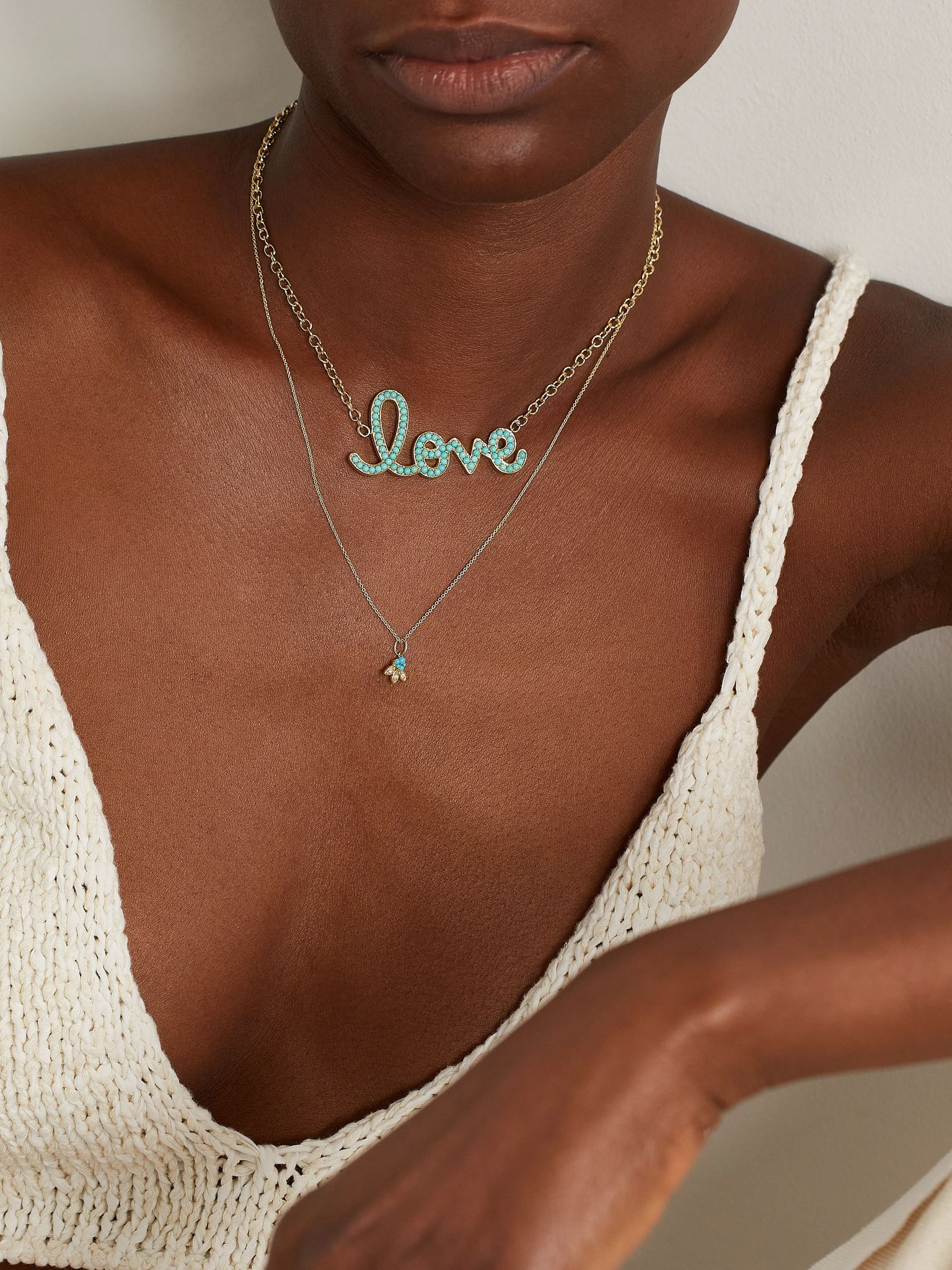 14-karat gold, turquoise and diamond necklace Gold - 5