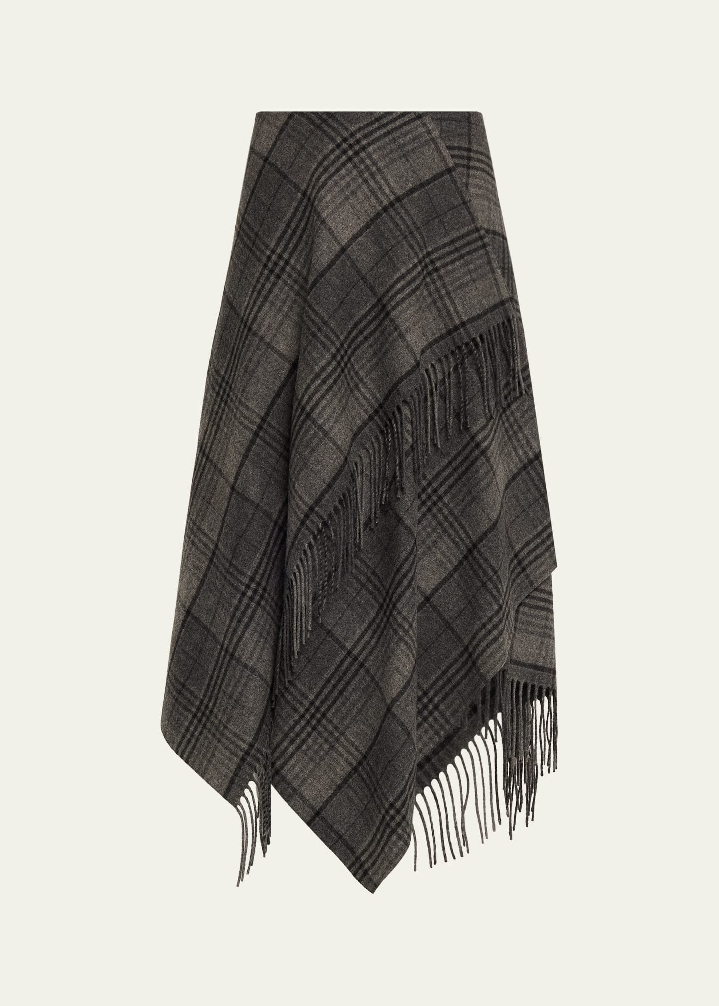 Fringed Plaid Wrap Midi Skirt - 1