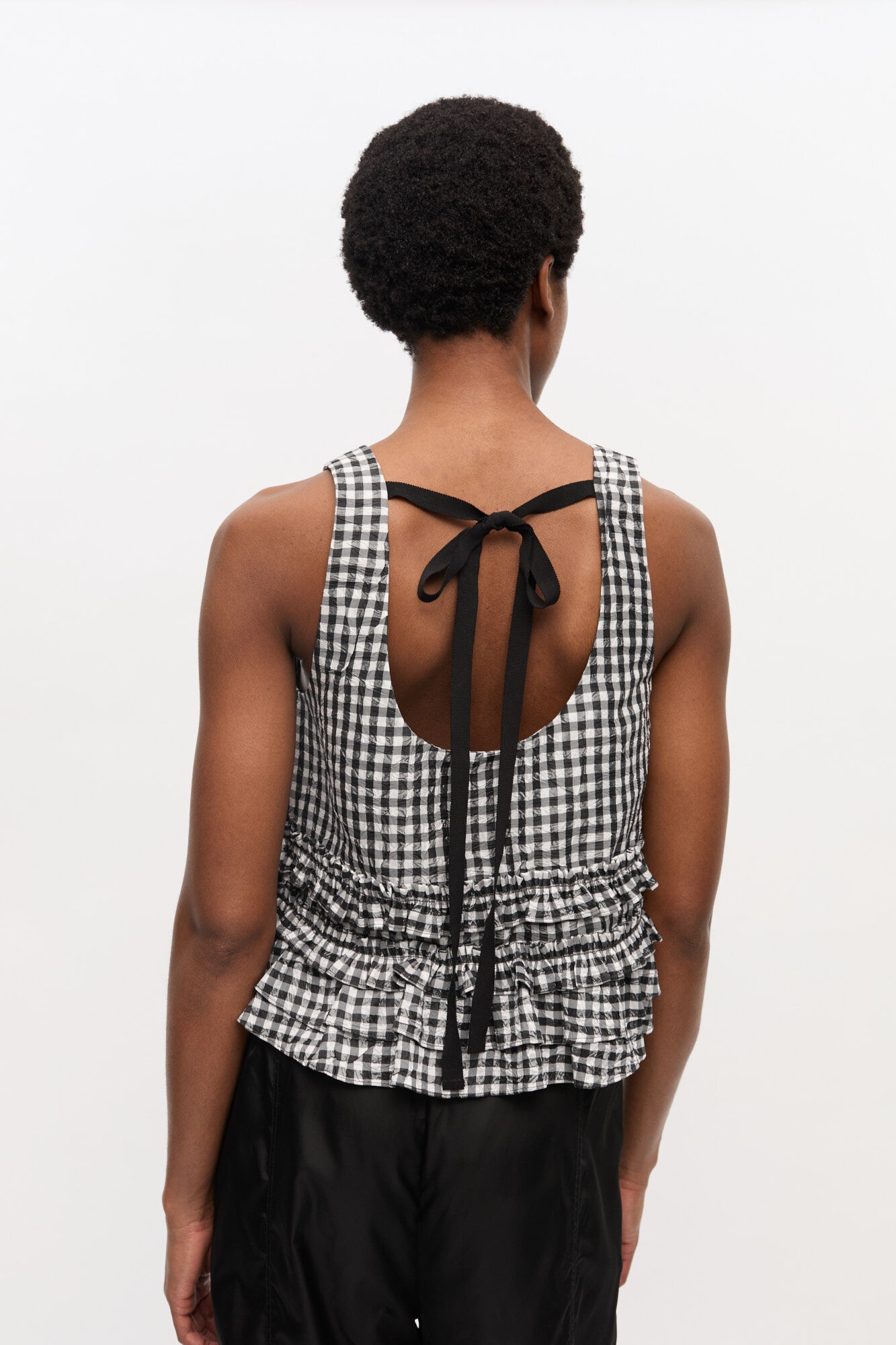 CRINKLED CHECK FRILL TOP - 4