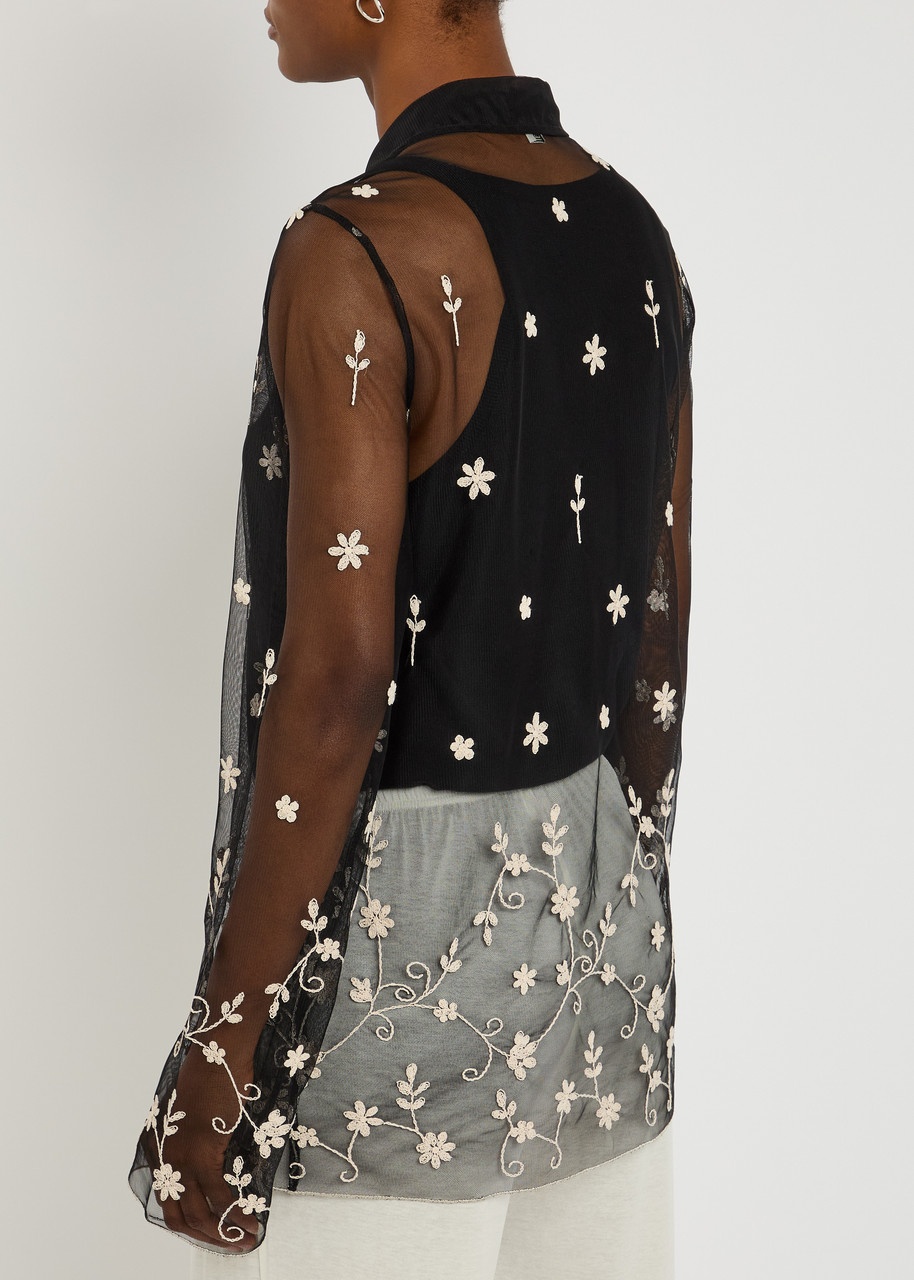 Toteme Floral-embroidered Sheer Tulle Shirt - 3