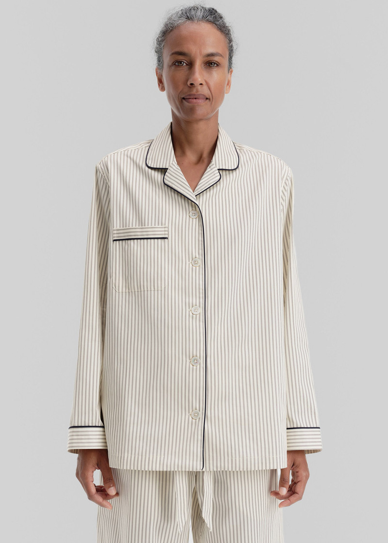 TEKLA Tekla Sateen Pyjama Shirt - Brown Pinstripe outlook
