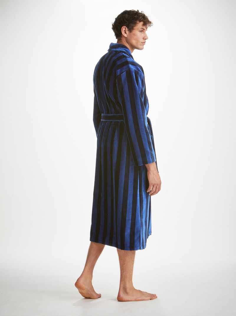 Men's Bathrobe Aston Terry Cotton Navy & Black 4
