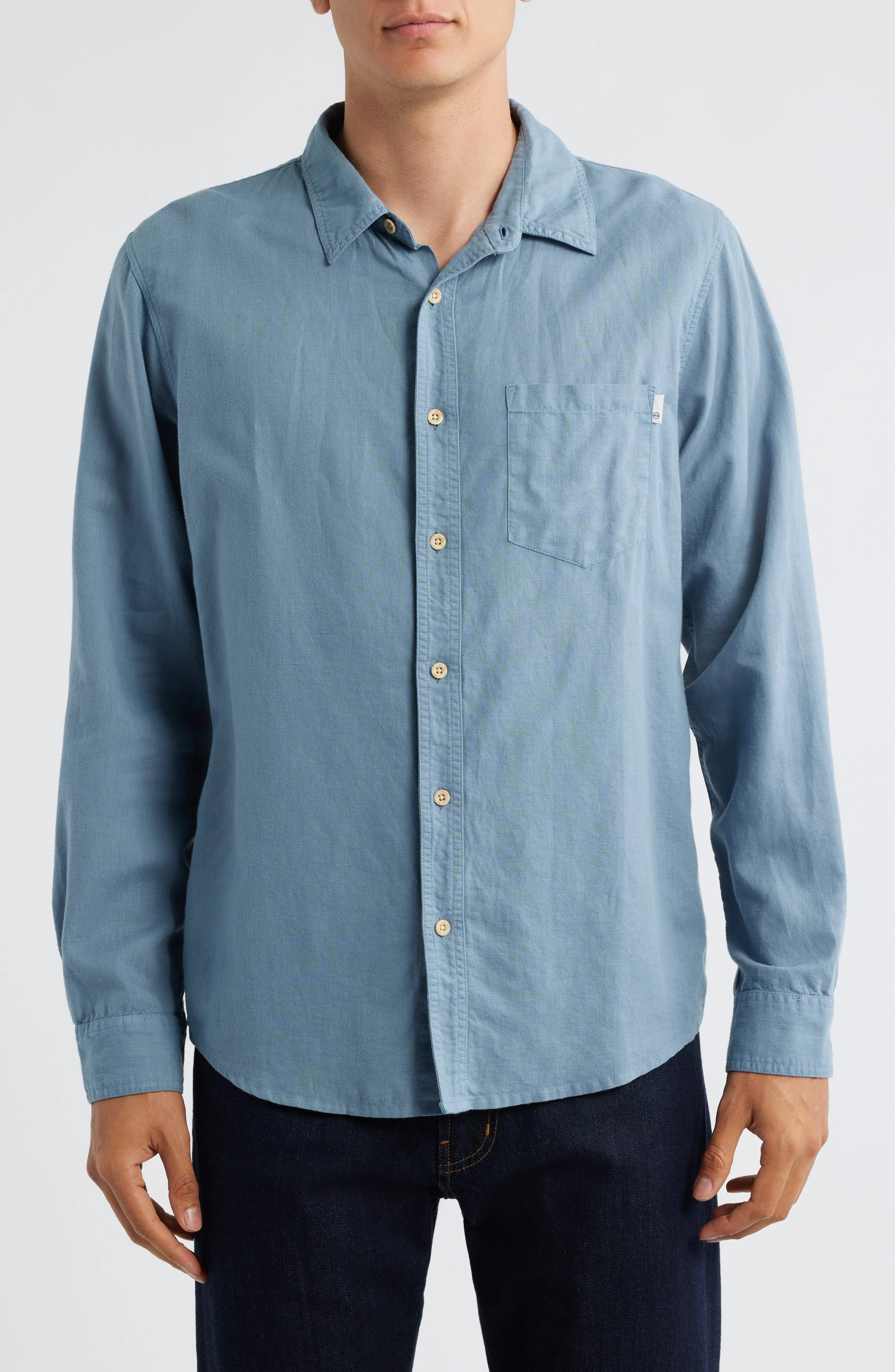 AG Wesley Linen & Cotton Button-Up Shirt in Shore Break at Nordstrom - 1