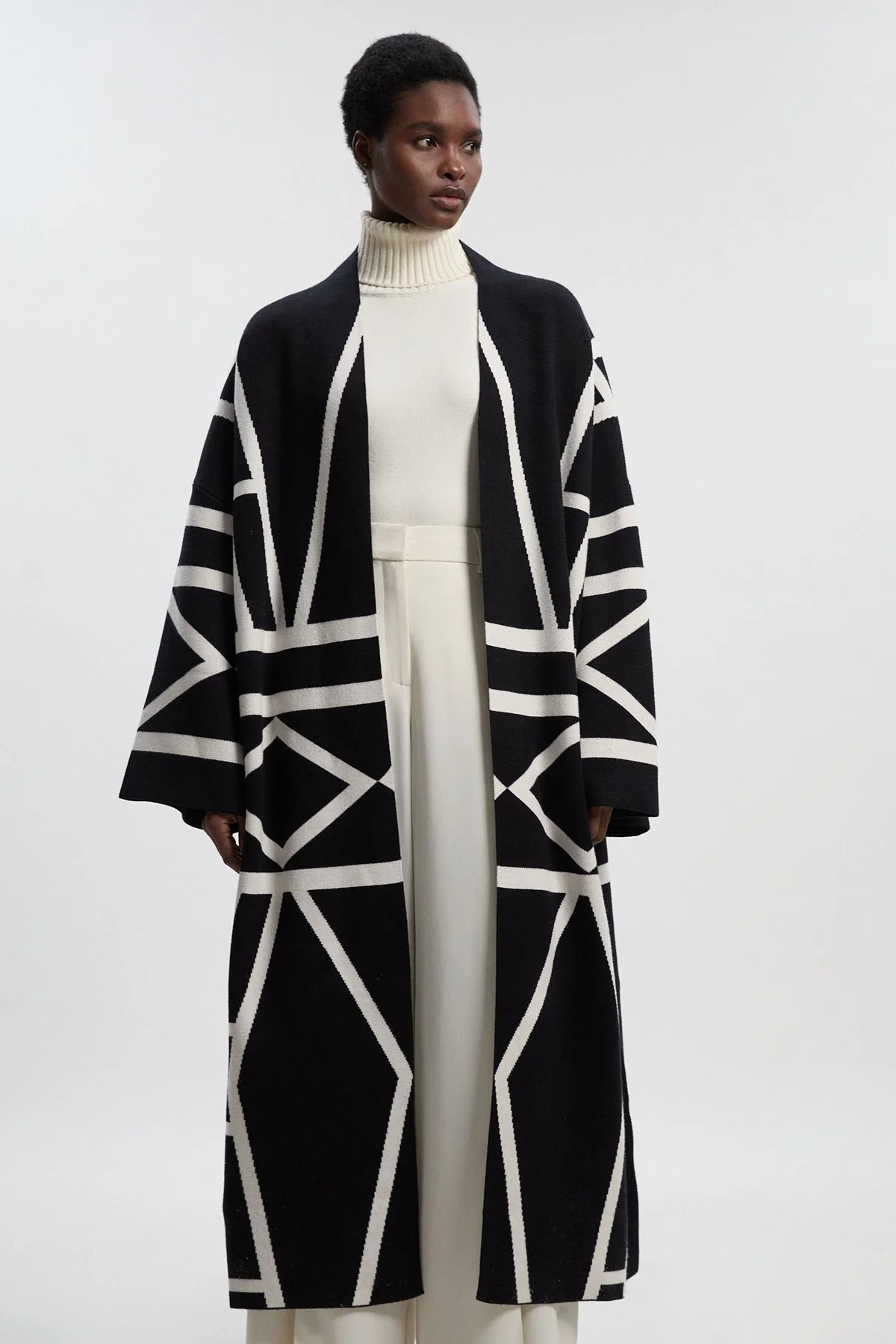 Abstract Jacquard Knit Midi Coatigan - 1