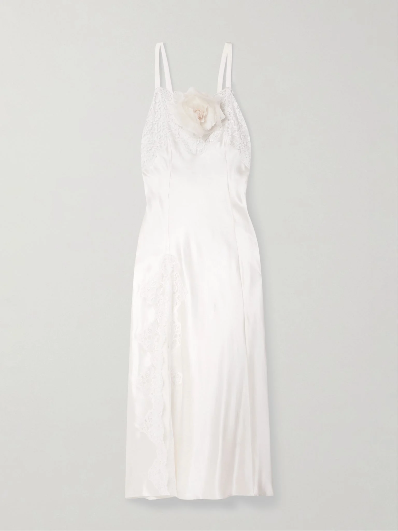 Embellished lace-trimmed silk-satin midi dress Off-white - 1
