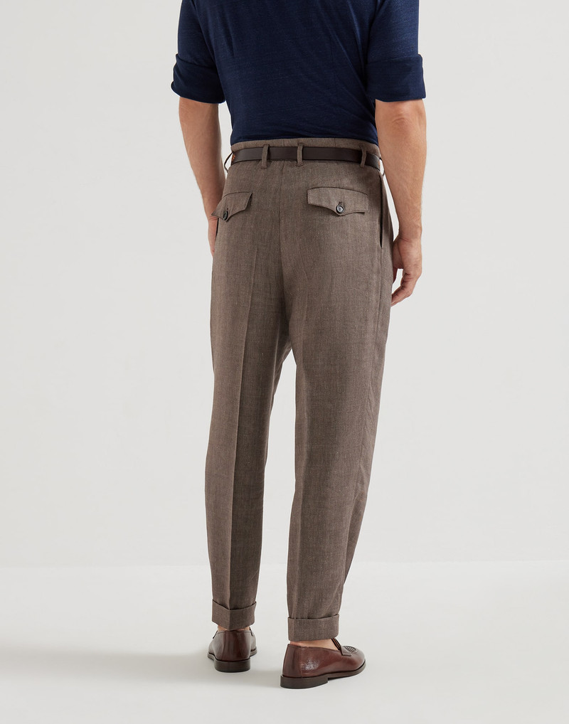 Linen and virgin wool chevron trousers with double pleats 3