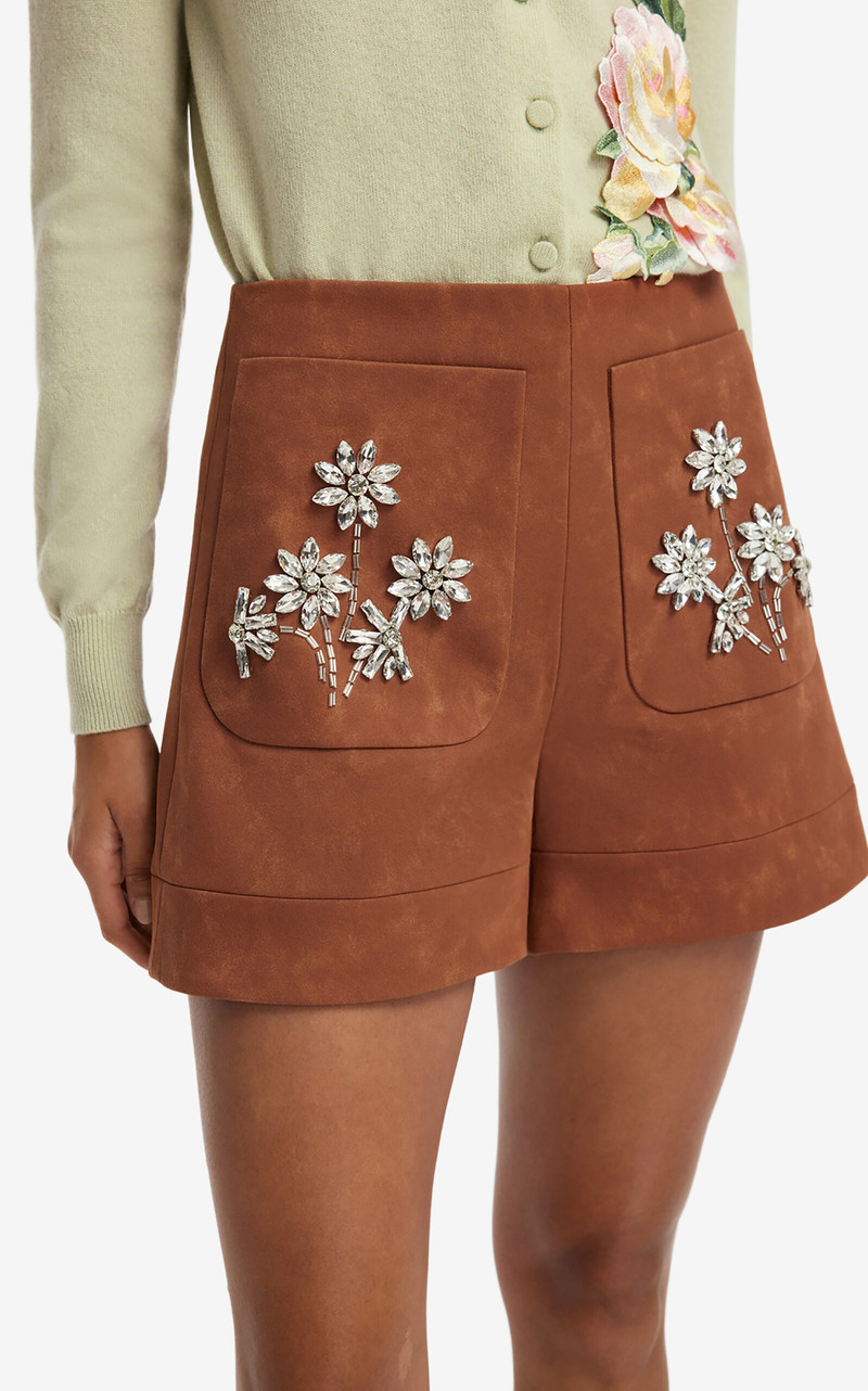 Tessa Embellished Vegan Suede Shorts brown 7