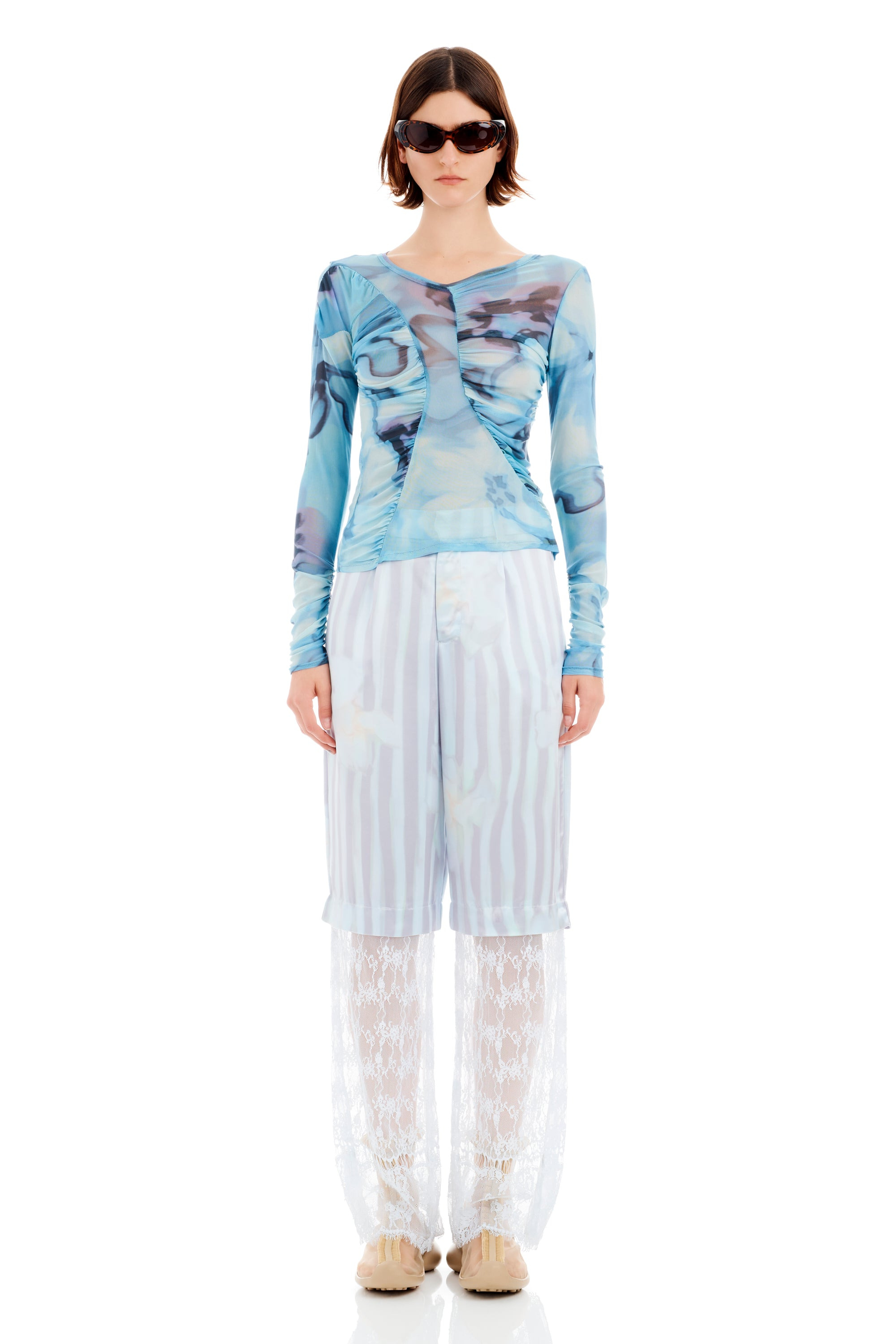 SKY WATERCOLOR FLORAL SERPENTINE L/S TOP - 2