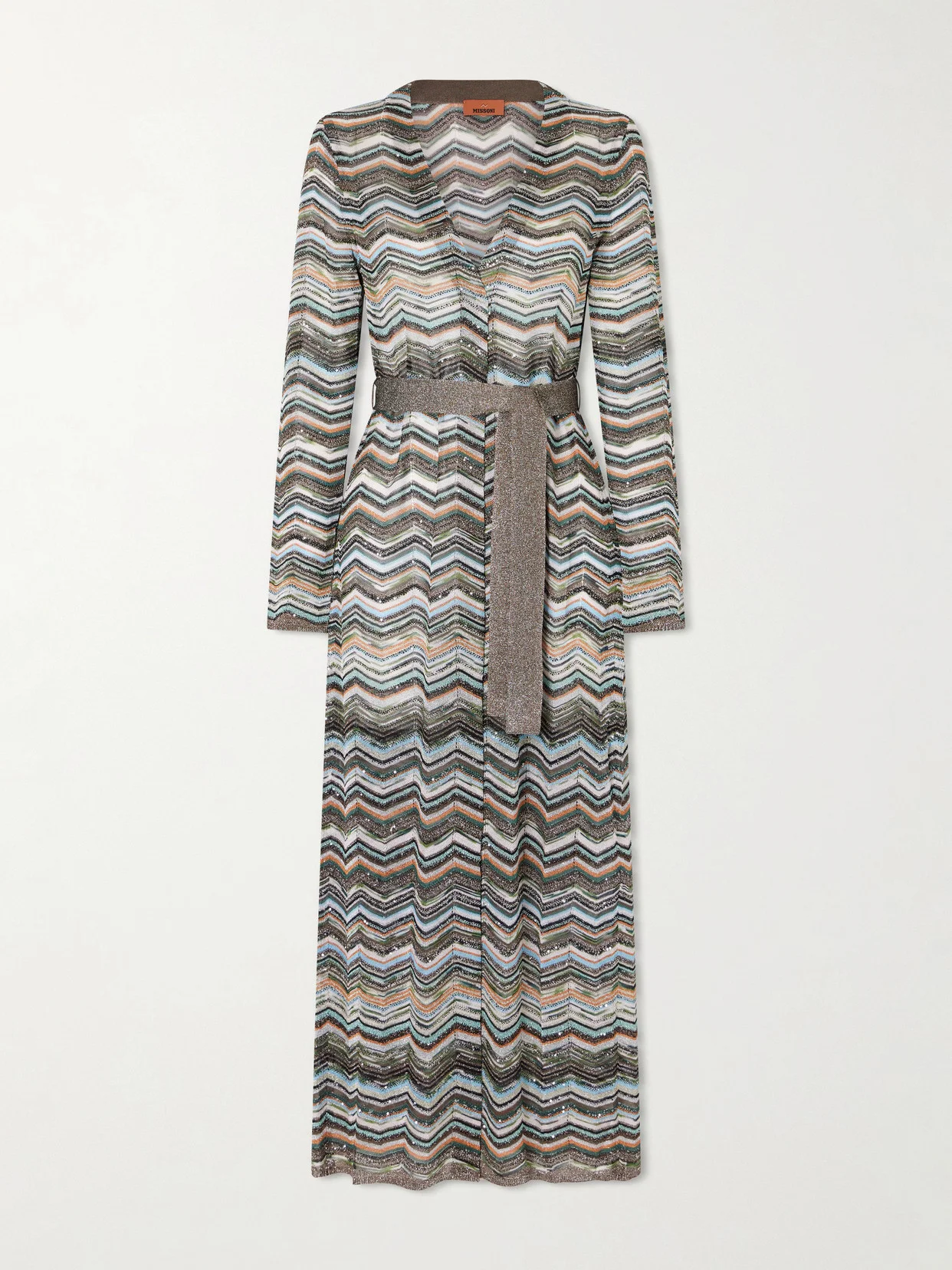 Striped Belted Crochet-knit Cardigan - 1