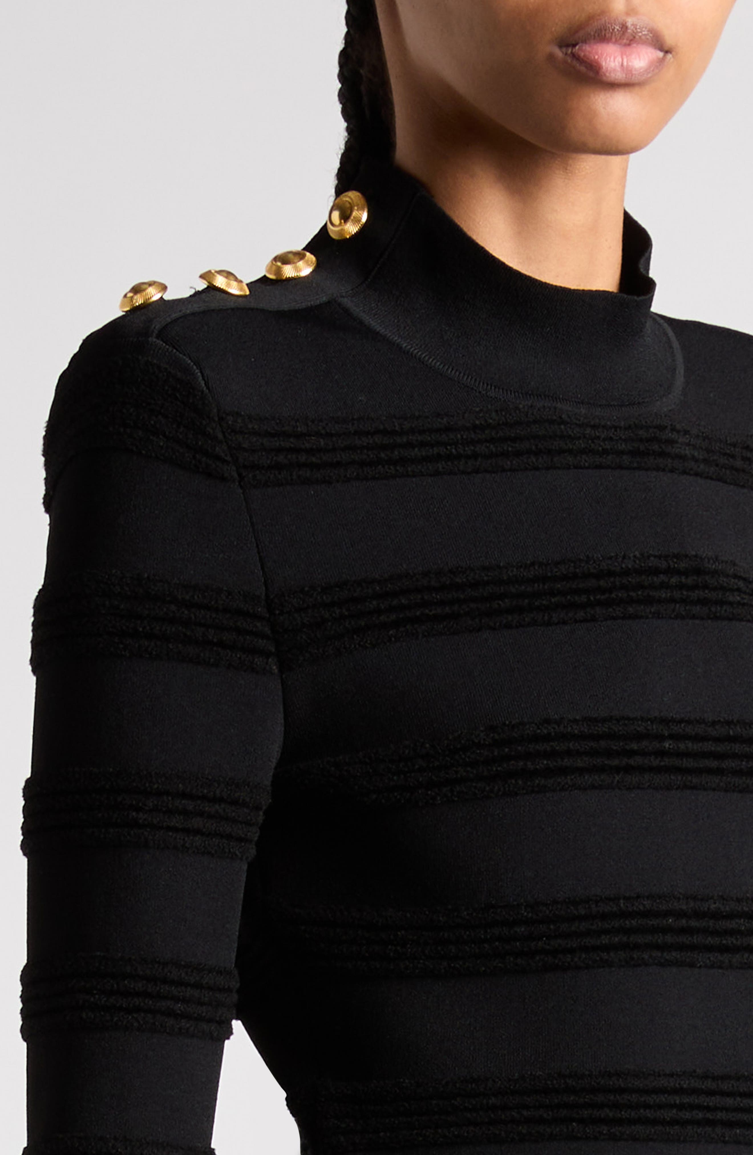 TOM FORD Velvet Stripe Long Sleeve Knit Minidress in Black at Nordstrom - 4