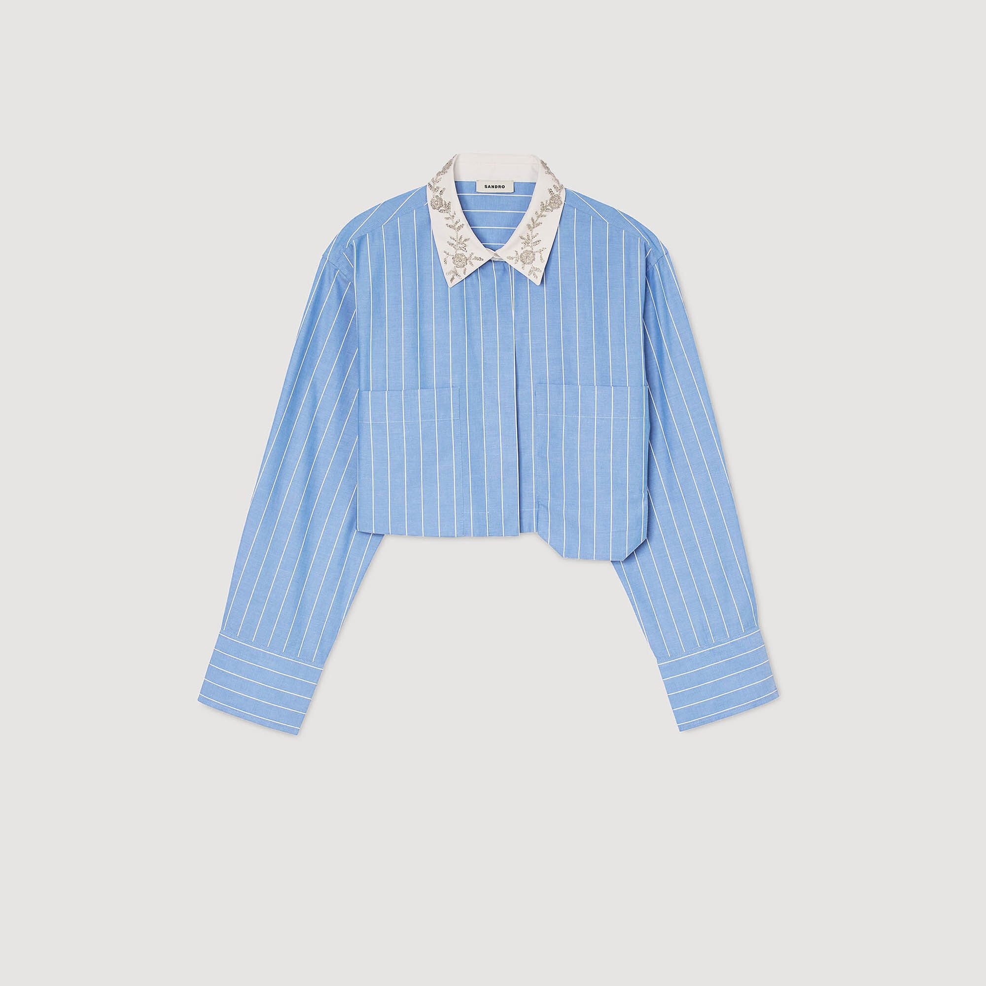 STRIPED CROPPED SHIRT WITH RHINESTONE - 6
