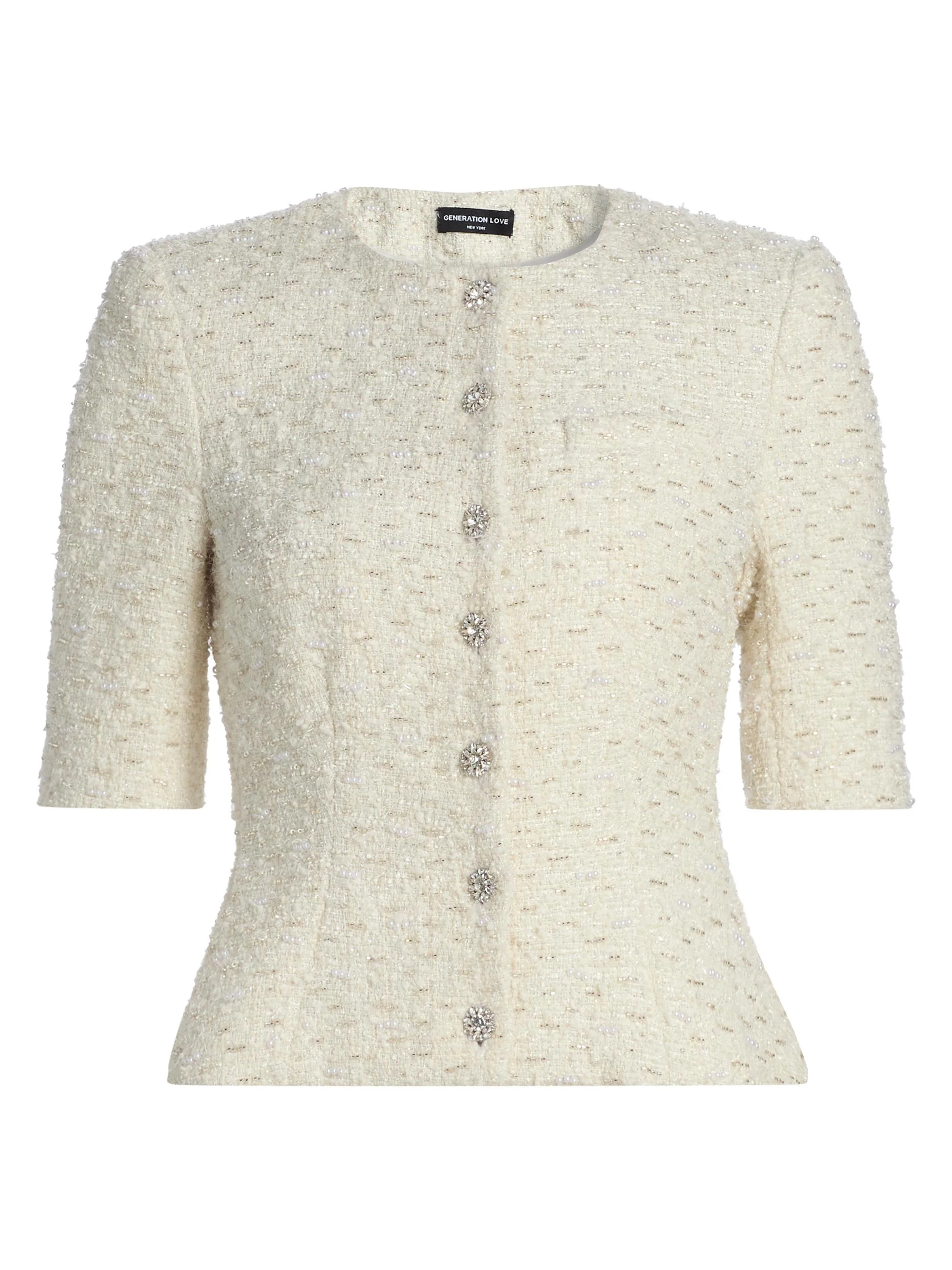 Women's Tashi Short-Sleeve Tweed Jacket - Cream - 1