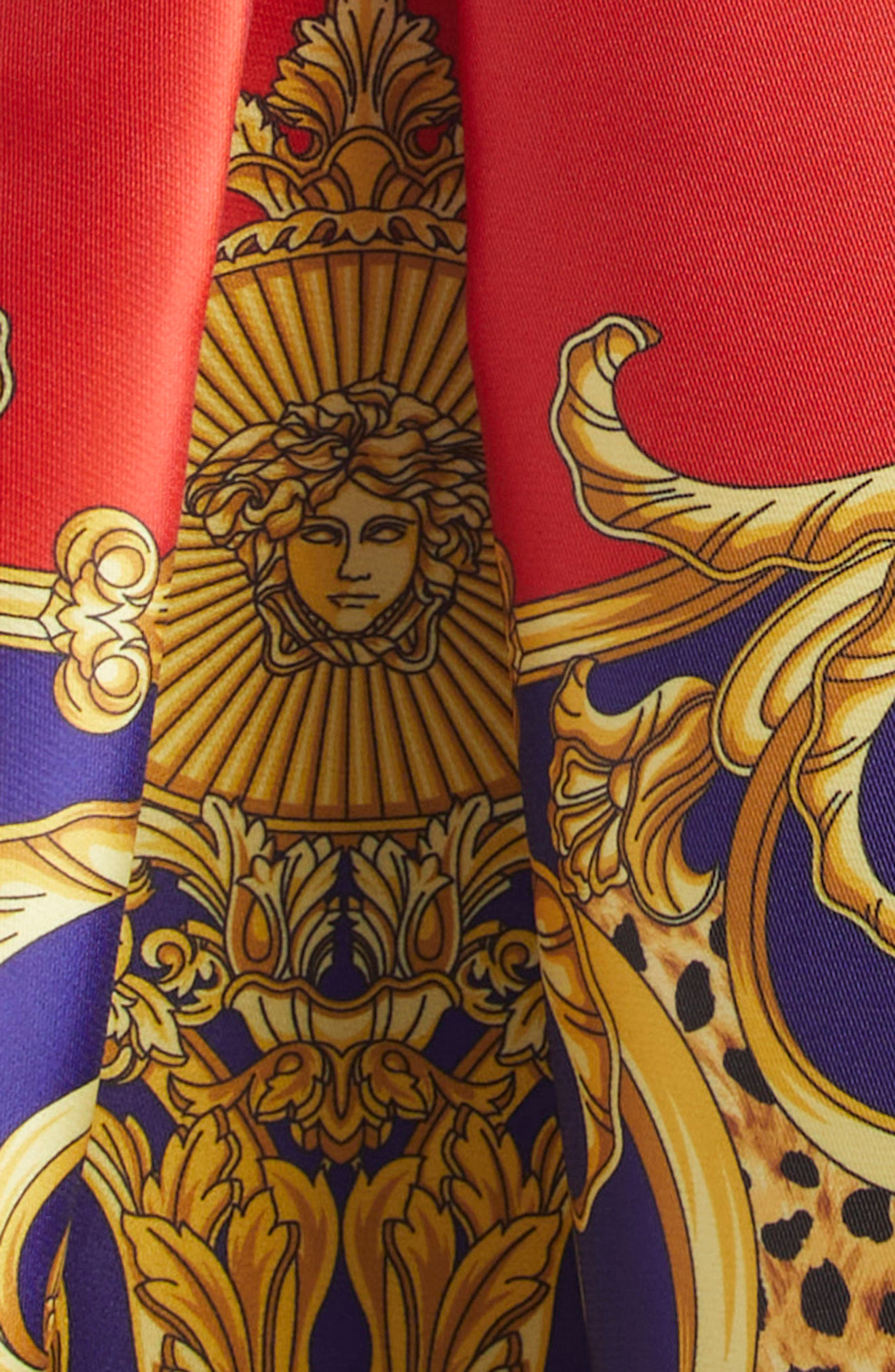 Versace Duchess Cheetah Barocco Pleated Silk Blend Skirt in Scarlet Ultramarine at Nordstrom - 7
