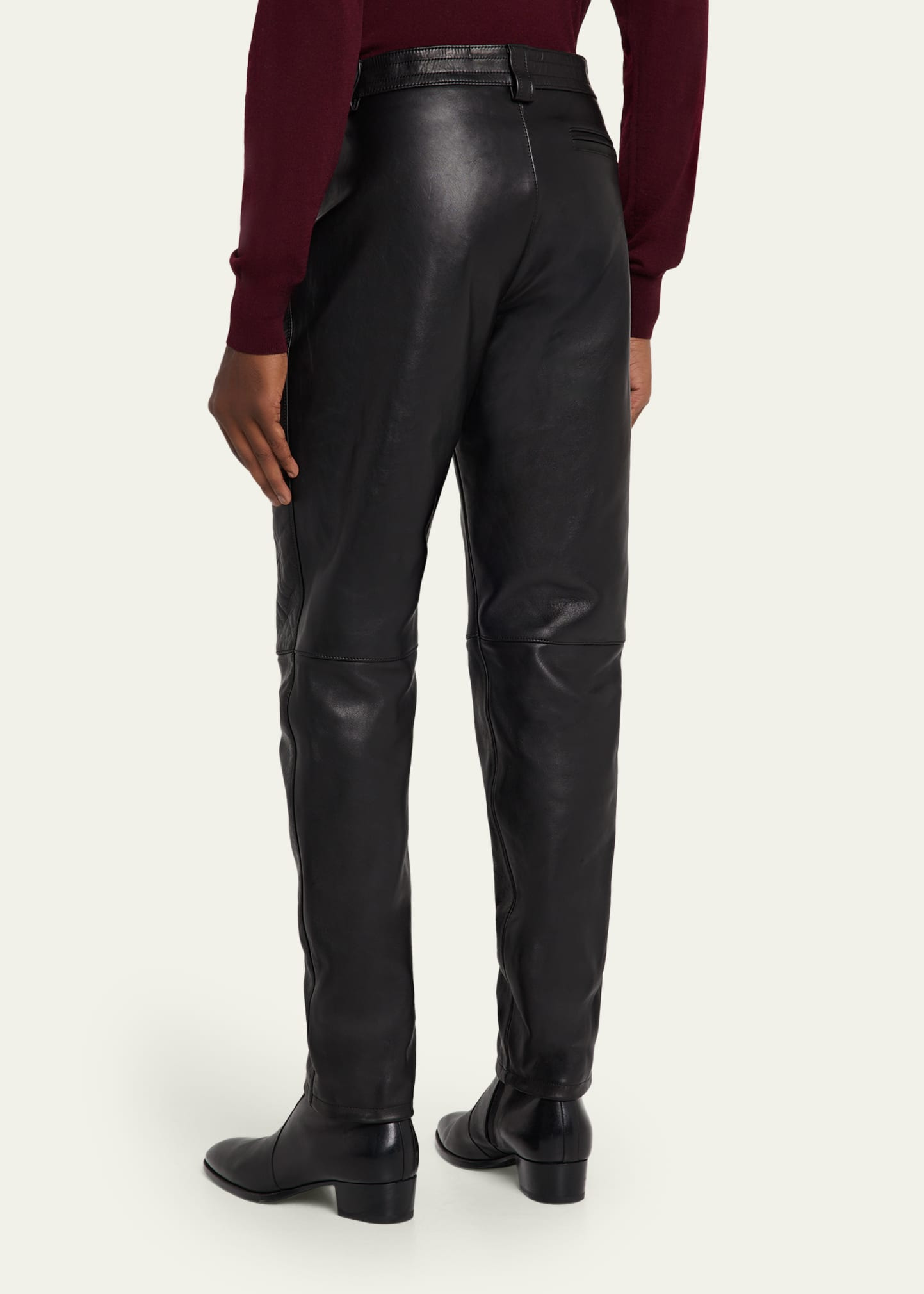 Men's Slim Textured Leather Pants - 3