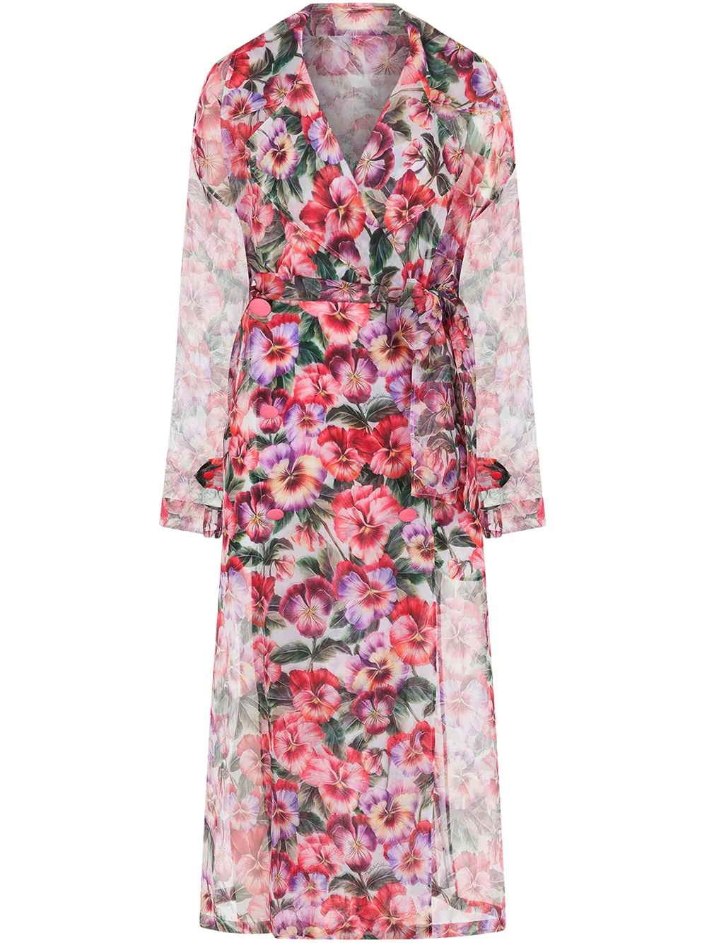 floral-print organza trench coat - 1