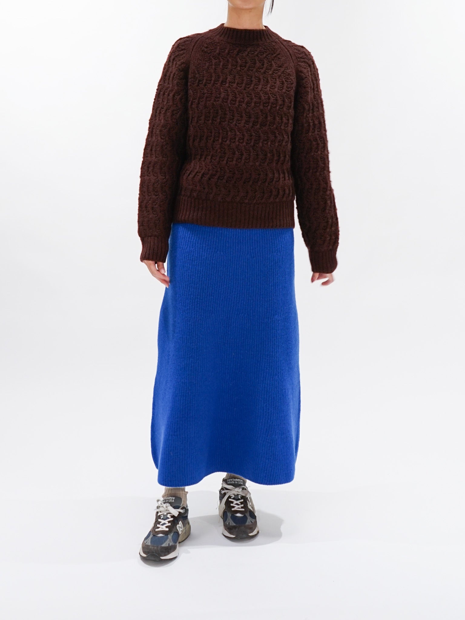 Milled French Merino Rib Knit Flare Skirt - Royal Blue - 5