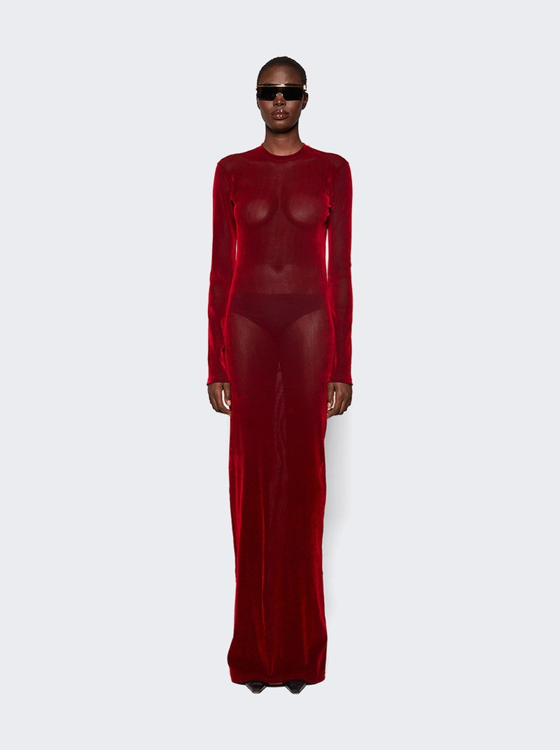 Long Sheer Mesh Dress Red 3