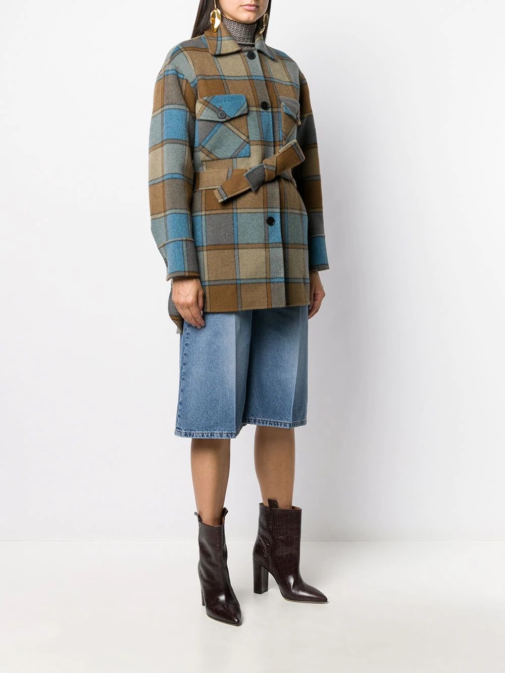 belted check coat - 3