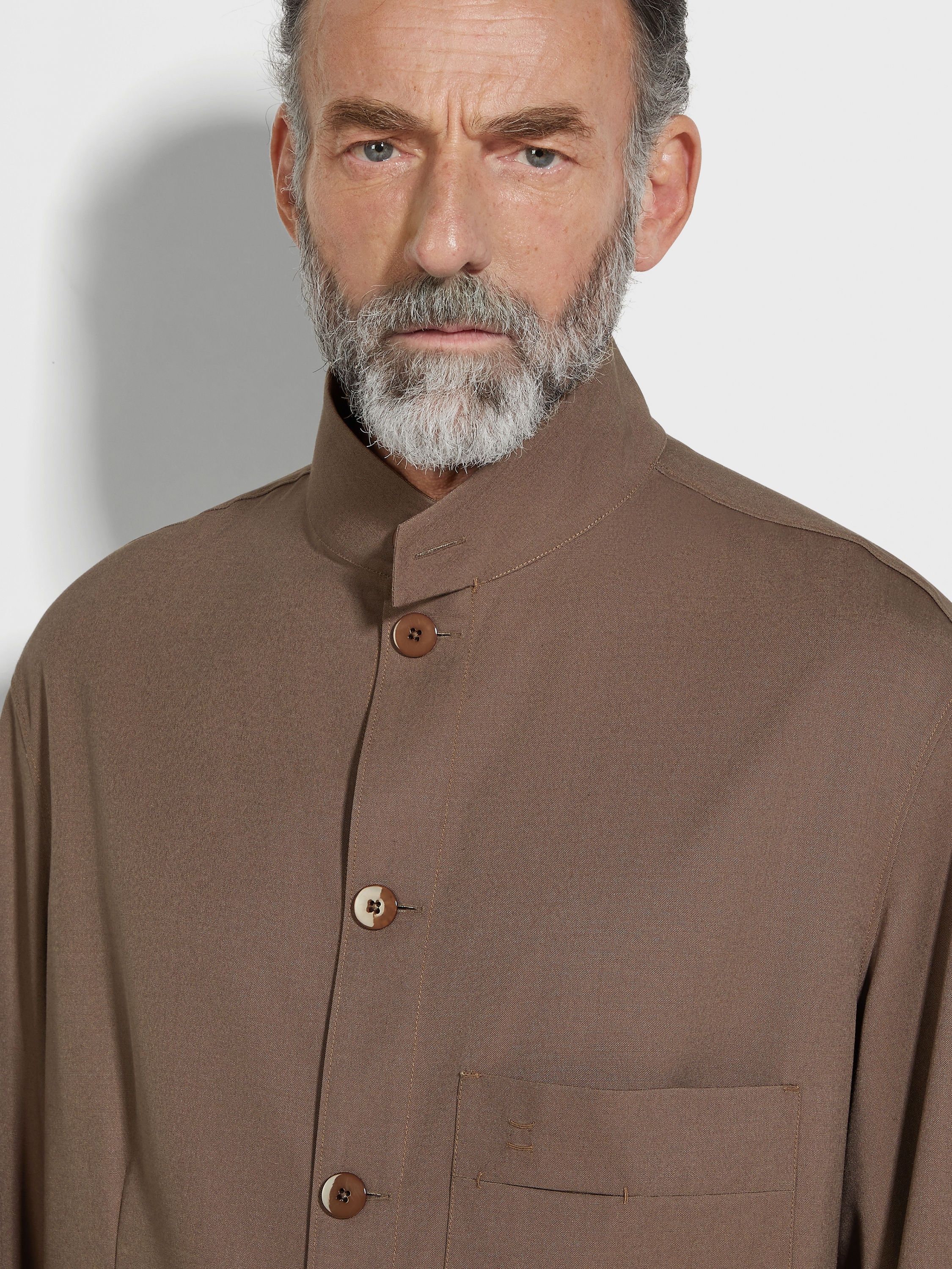 DARK TAUPE SILK AND WOOL OVERSHIRT - 3