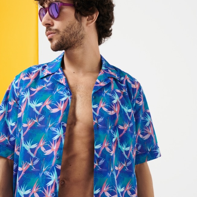 Men Bowling Shirt Linen and Cotton Paradise Vintage - 6