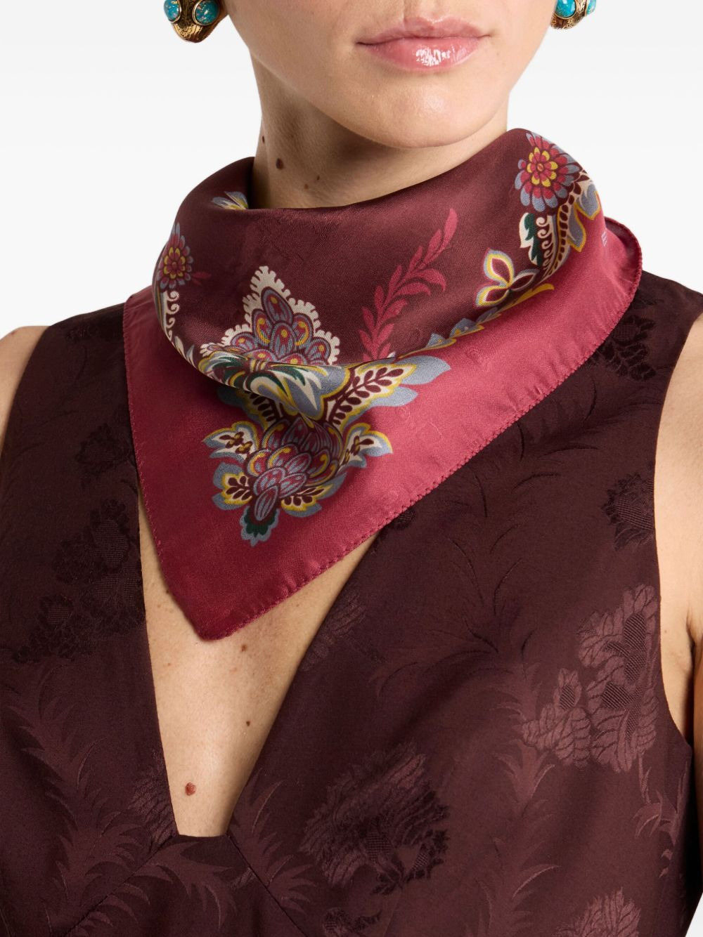 flower-print silk scarf - 2
