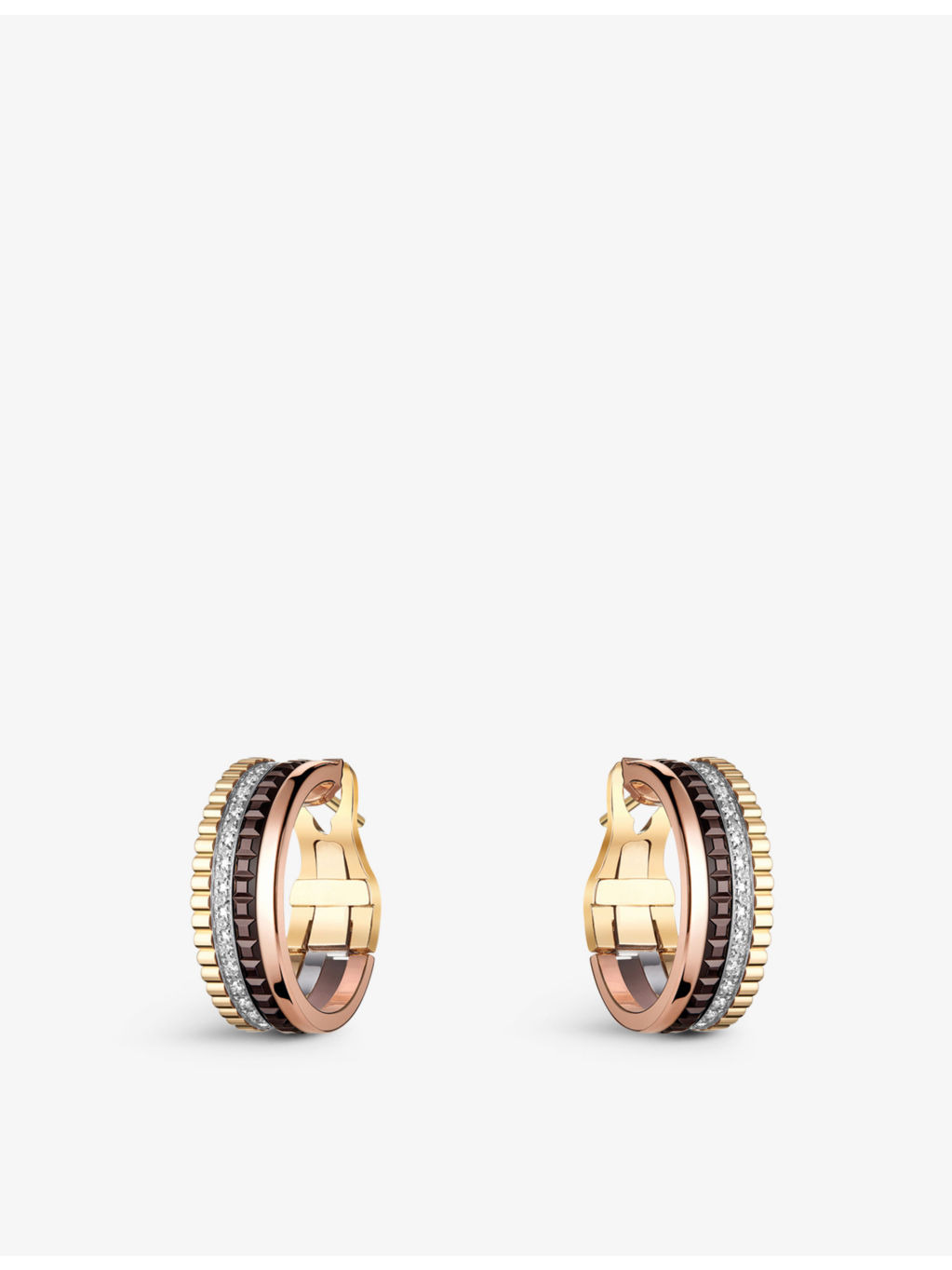 Quatre Classique 18ct yellow-gold, white-gold and pink-gold and diamond hoop earrings - 1