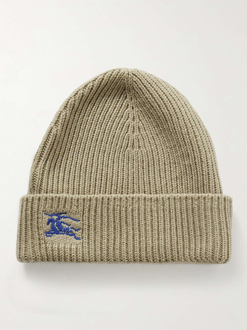 Logo-Embroidered Ribbed Cashmere Beanie - 1