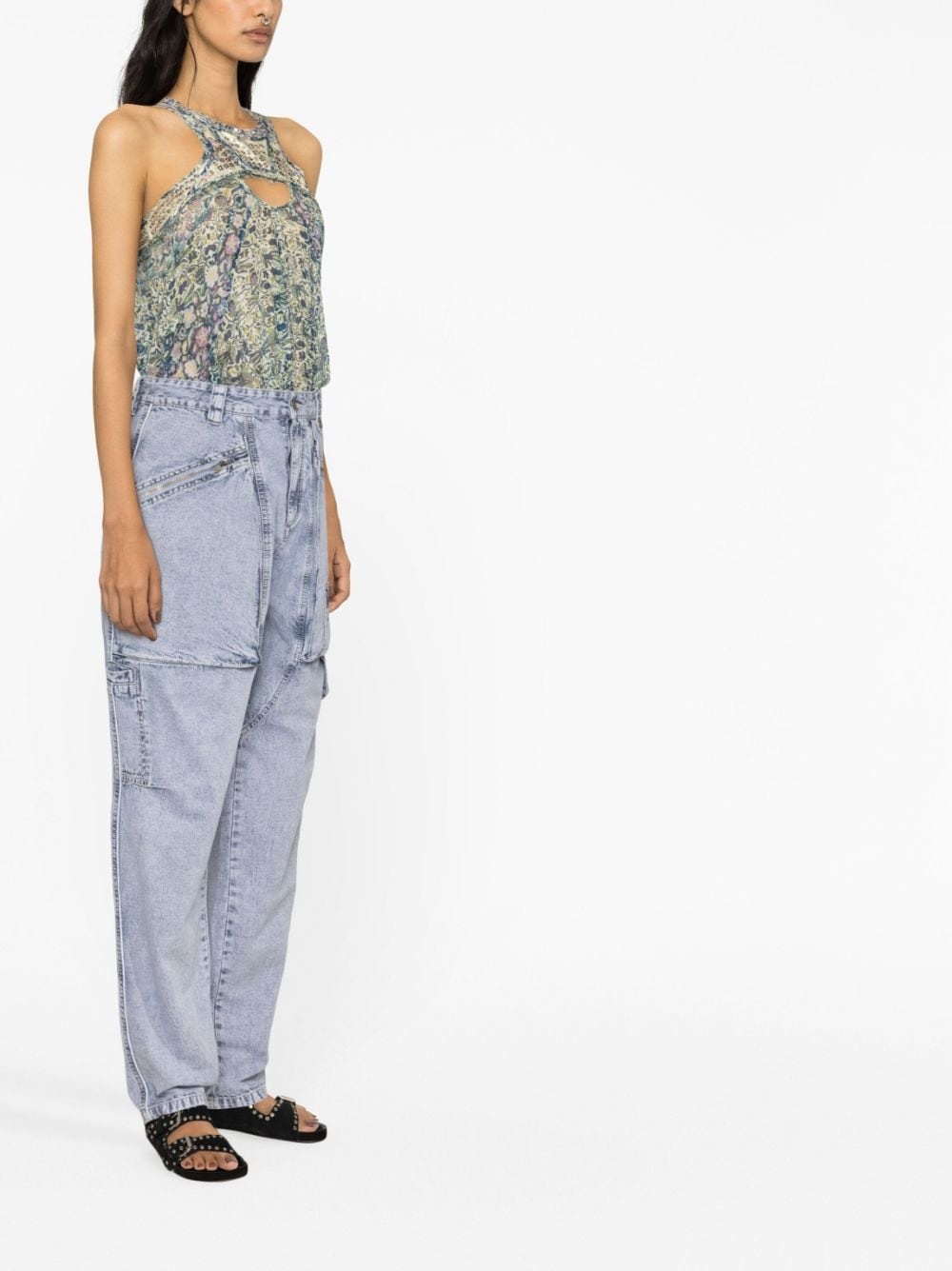 zip-pocket wide-leg trousers - 4