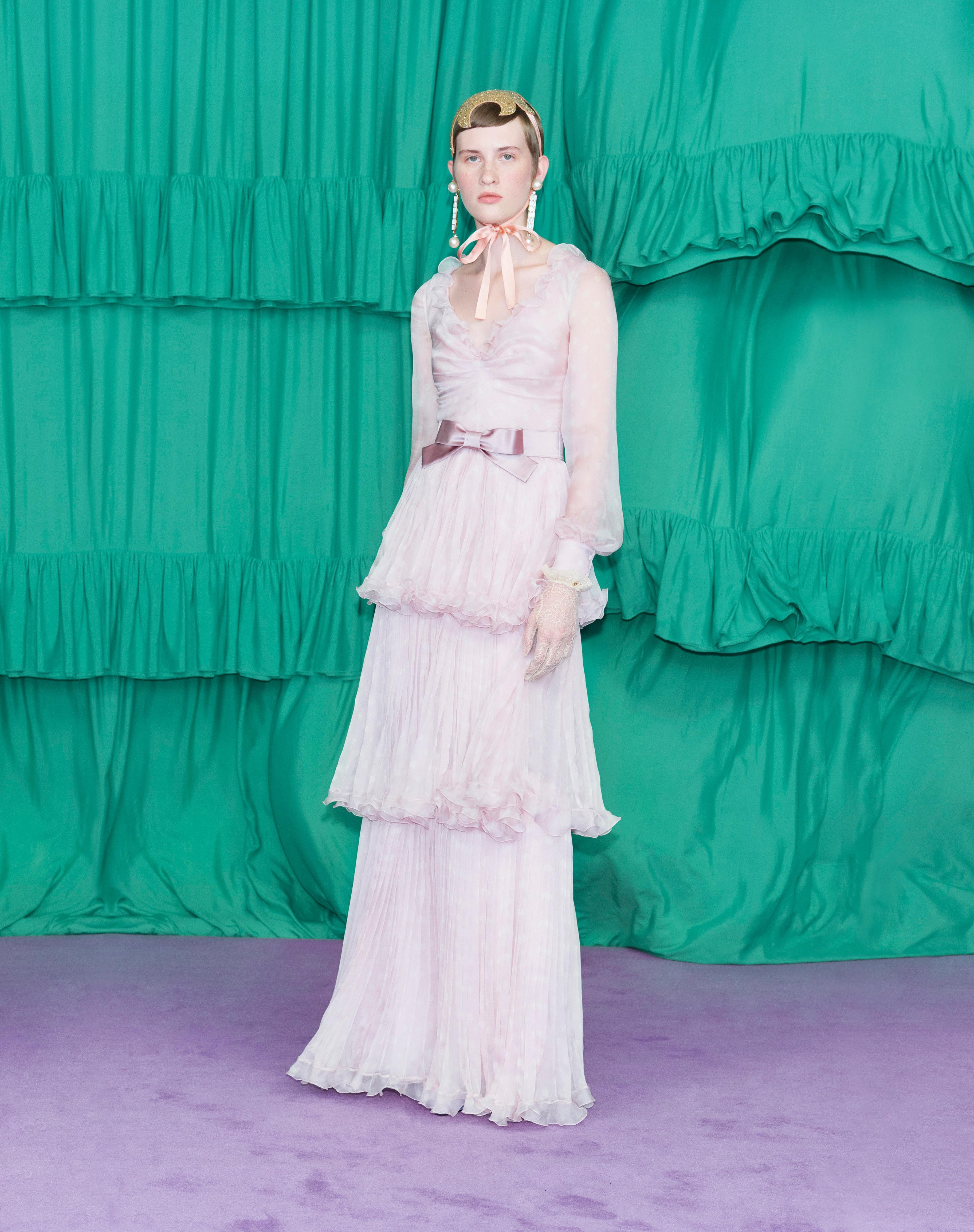 LONG DRESS IN CREPONNE CHIFFON WITH PLUS DE POIS PRINT - 8