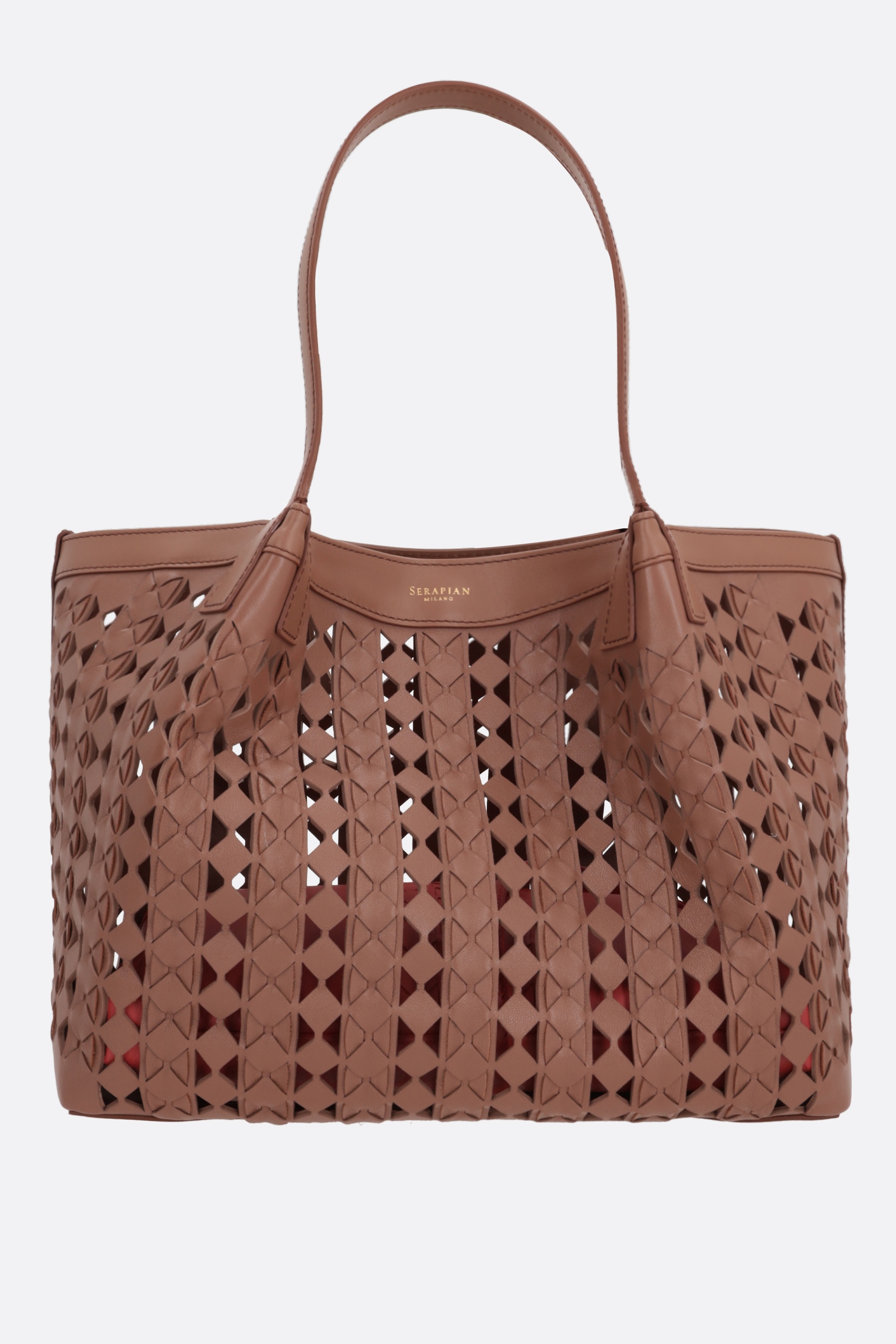 トートバッグ SERAPIAN SECRET SMALL TOTE BAG IN MOSAICO NAPPA Small secret tote bag in mosaico off-white