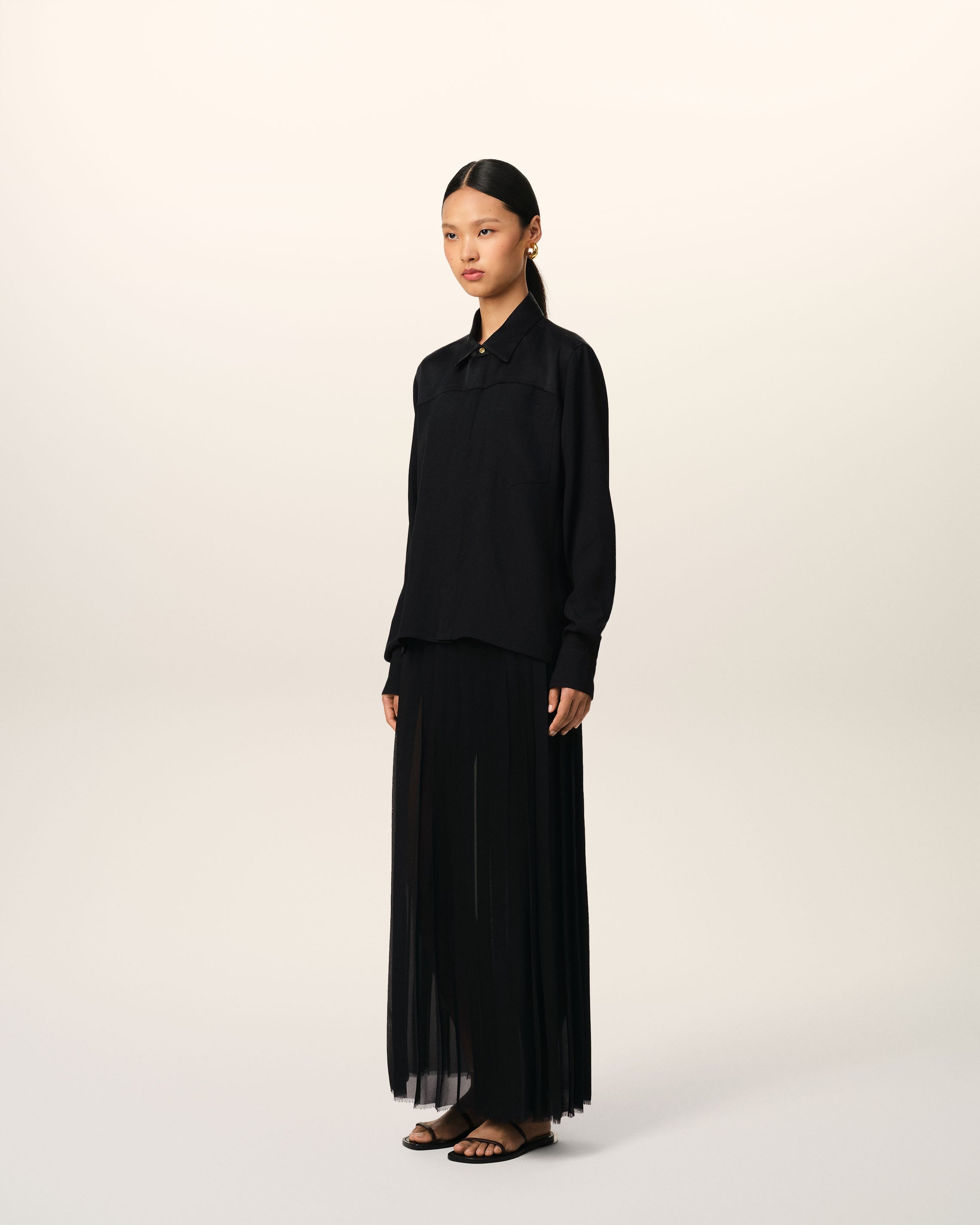 BLACK CONTRASTED TOP LONG SLEEVE SHIRT - 6