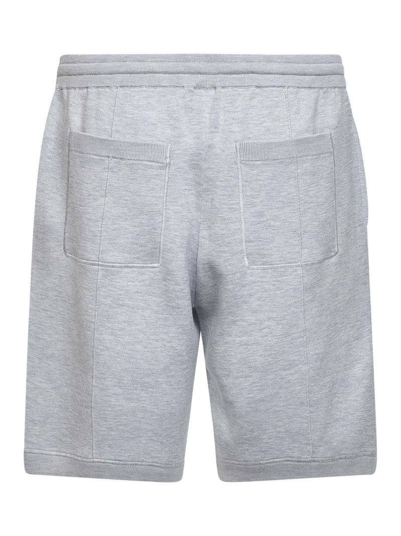 Brunello Cucinelli Grey double silk and cotton knit logo Bermuda shorts outlook