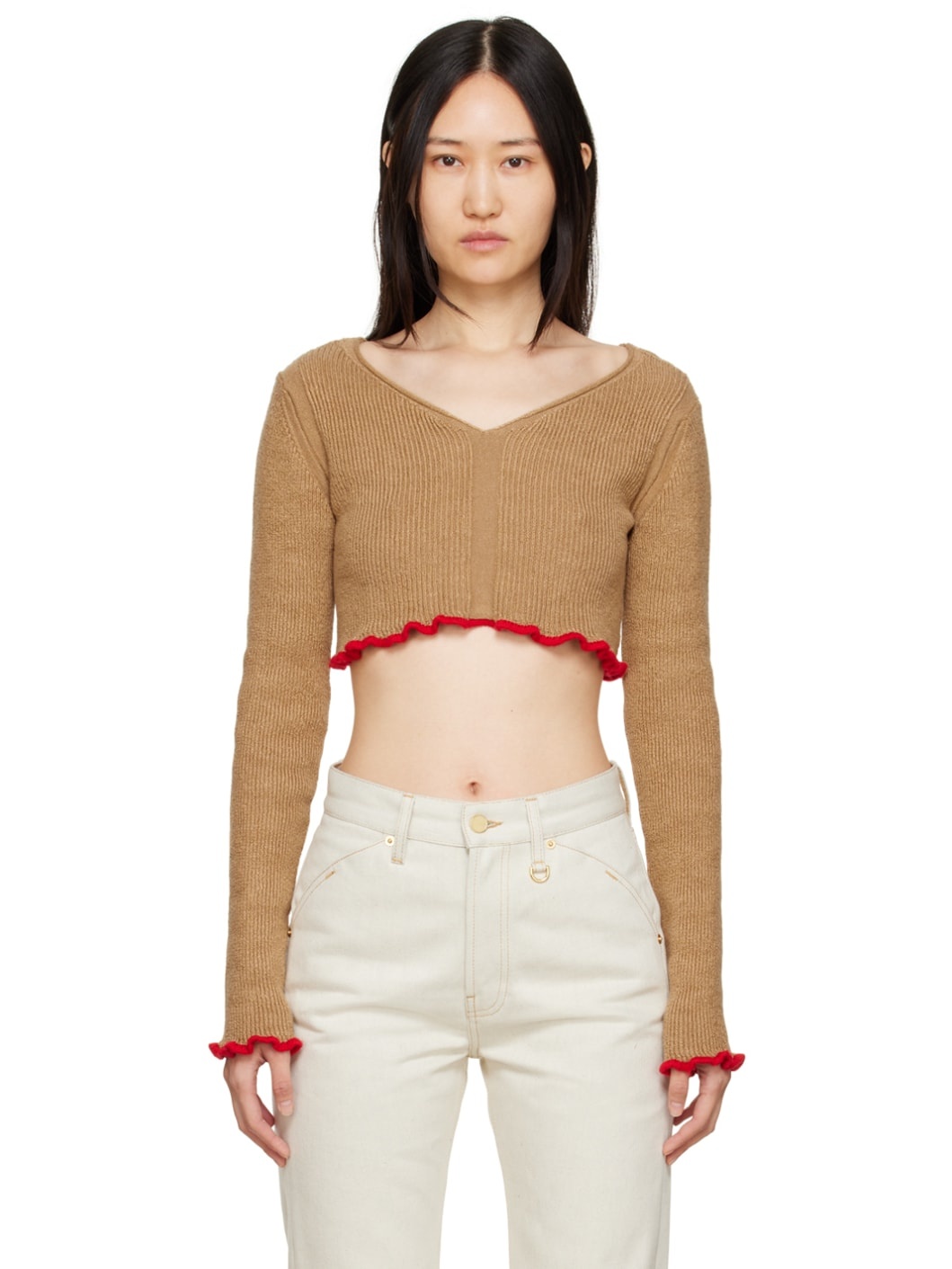 Tan & Red 'La Maille Santon' Sweater - 1