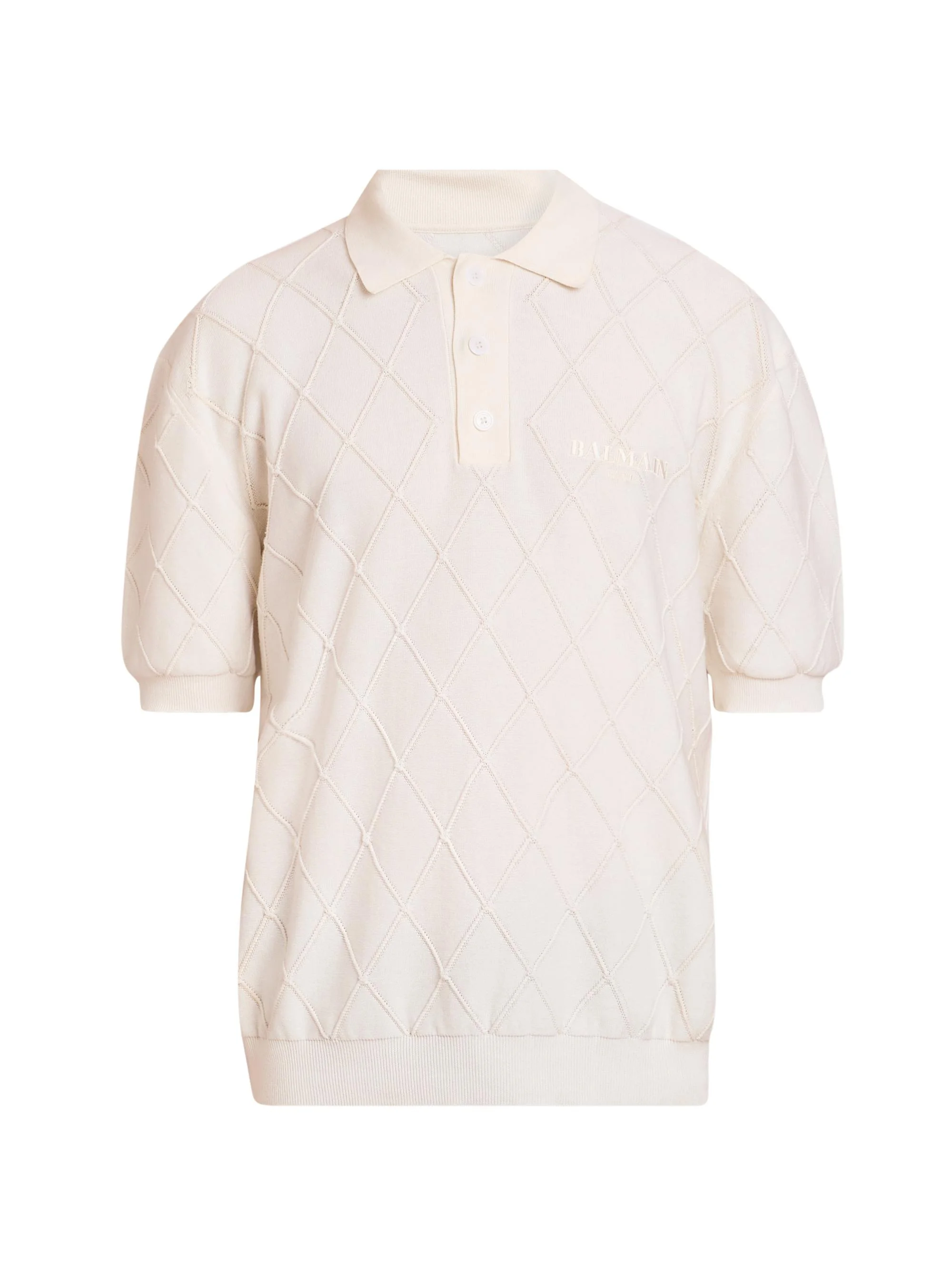 Men's Quilted Logo Cotton Polo Shirt - Blanc - 1