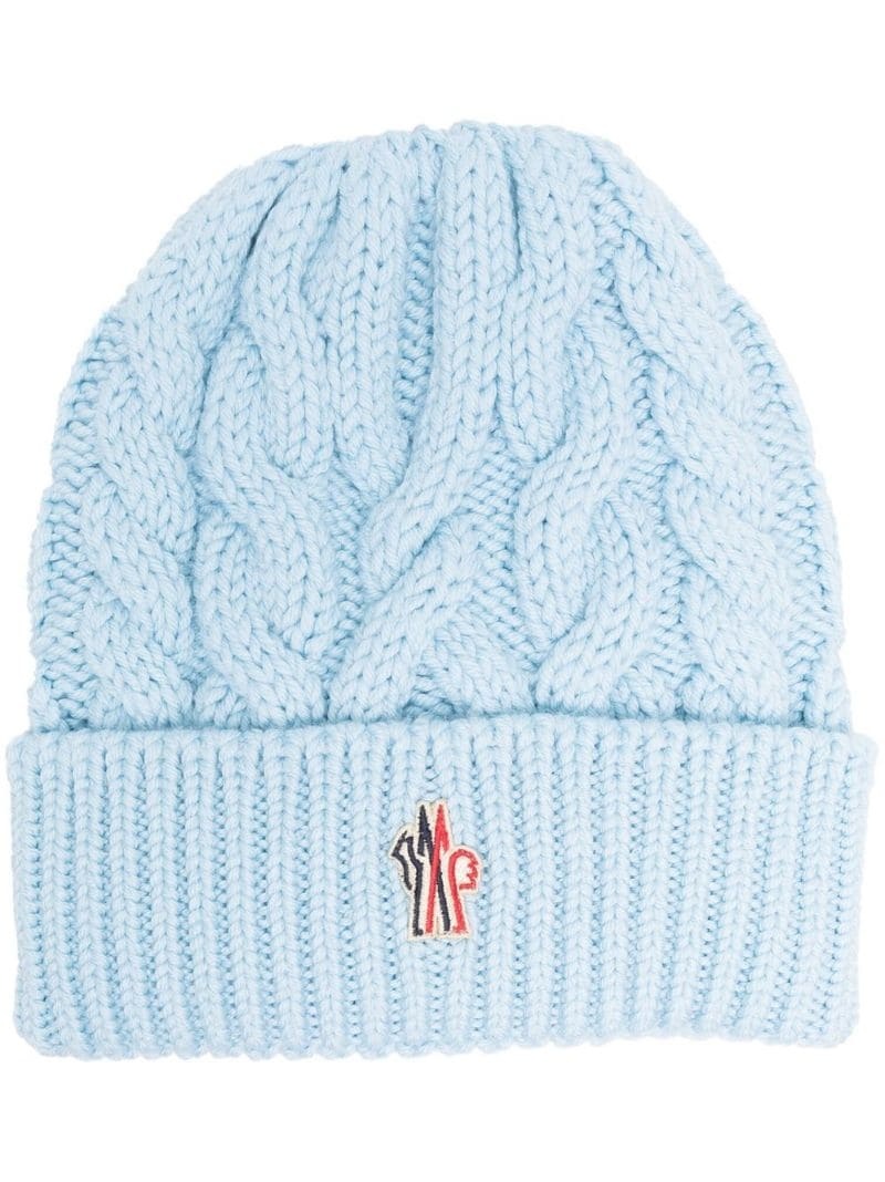 embroidered-logo cable knit beanie - 1