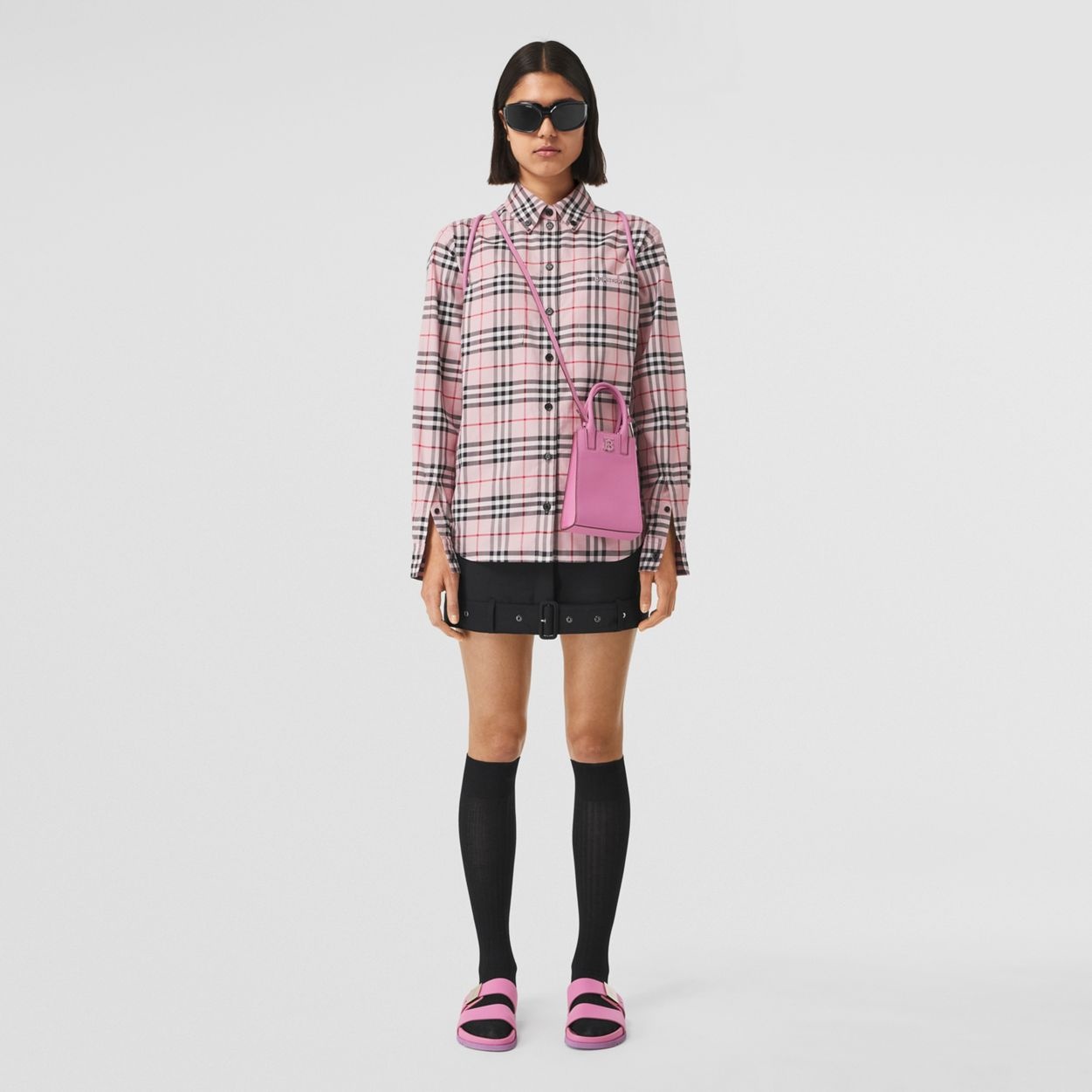 Embroidered Logo Check Cotton Oversized Shirt - 7