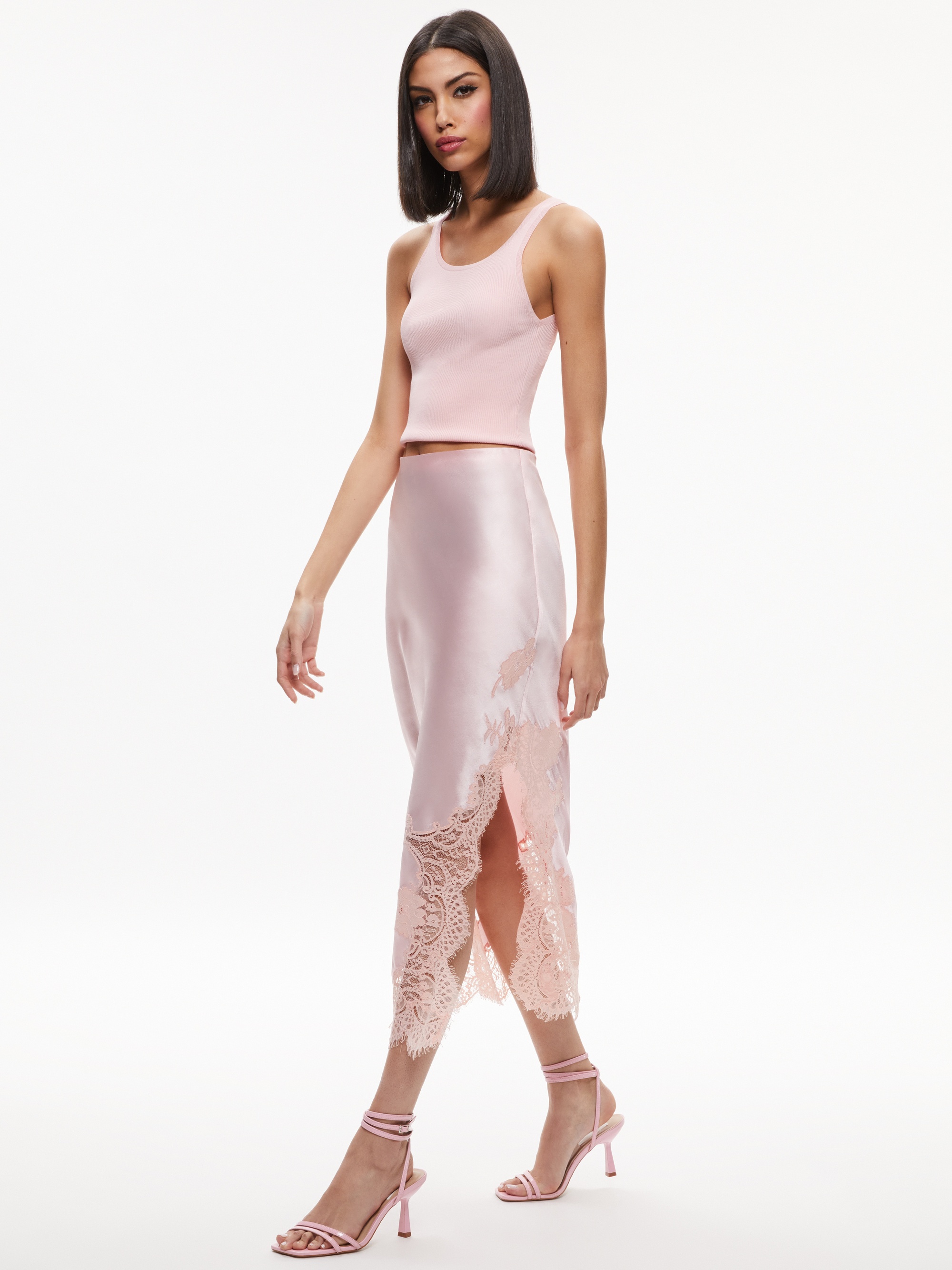 TONIA LACE TRIM ASYMMETRIC MIDI SKIRT - 6